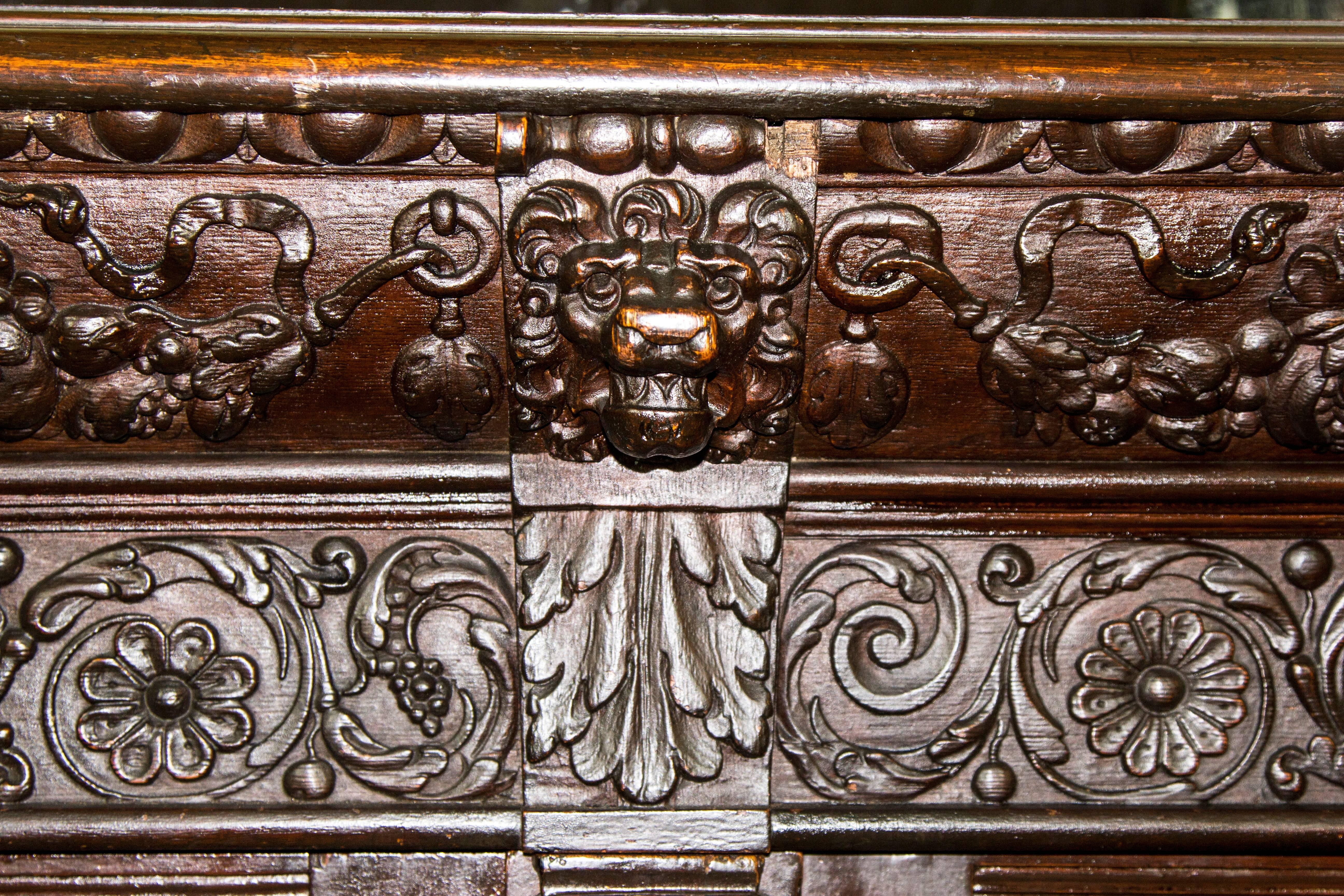 Late 19th Century Huge Antique Sideboard Oak Credenza Victorian Carved Oak Sideboard, B540