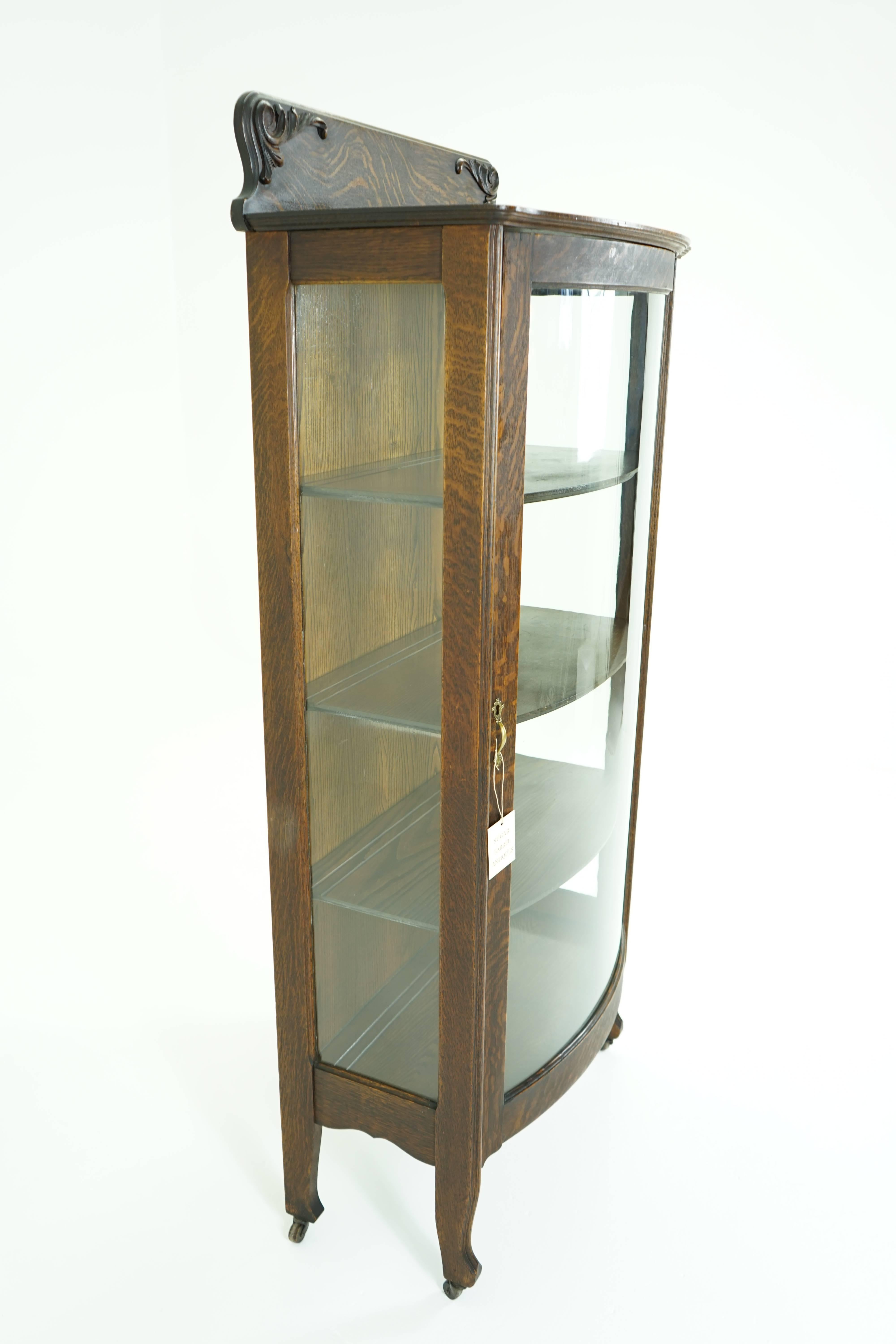 antique bow fronted glass display cabinet