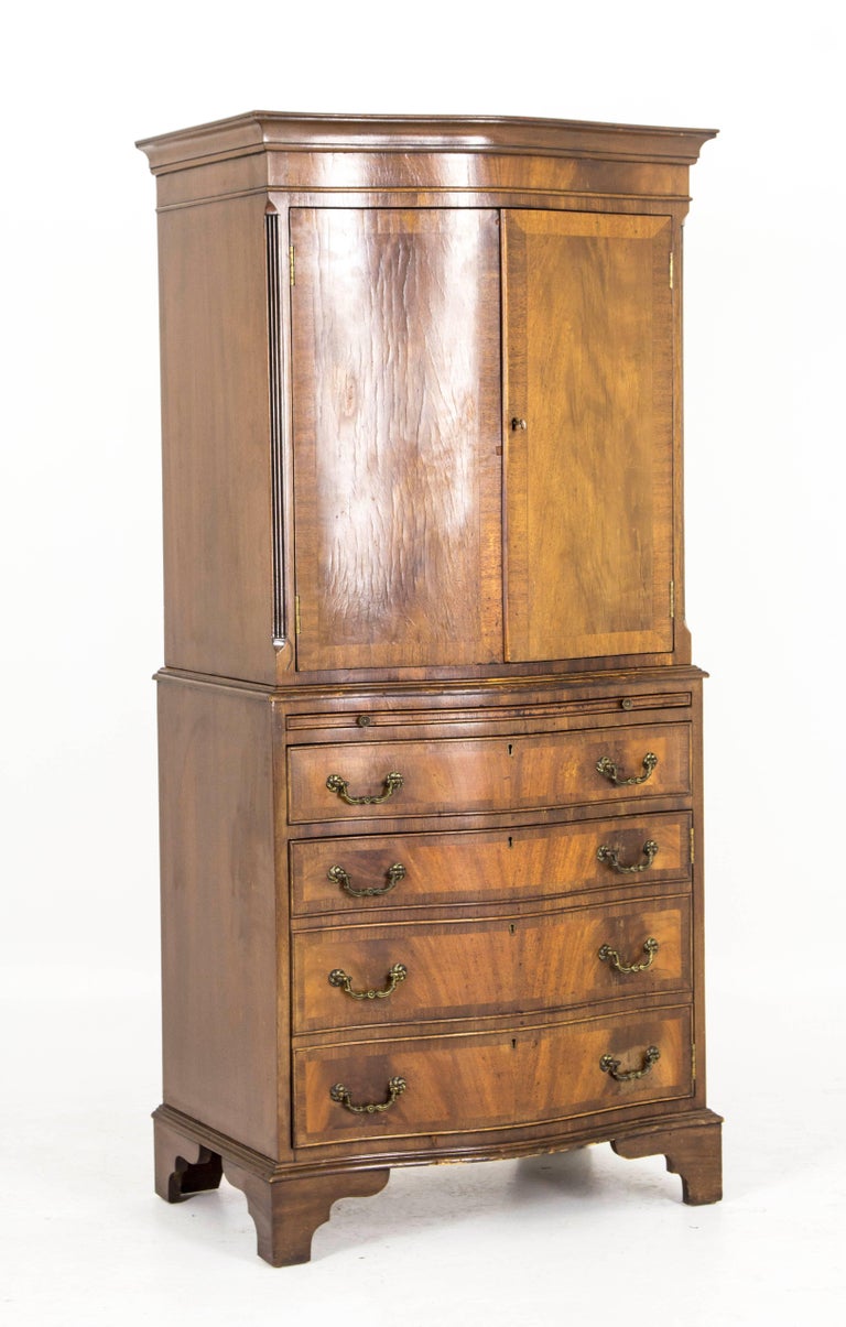 Antique Cocktail Dry Bar Scottish Walnut Chest on Chest For