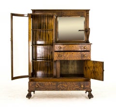 Curio Cabinet Antique Cabinet Buffet Cabinet Tiger Oak, Mirrored B798