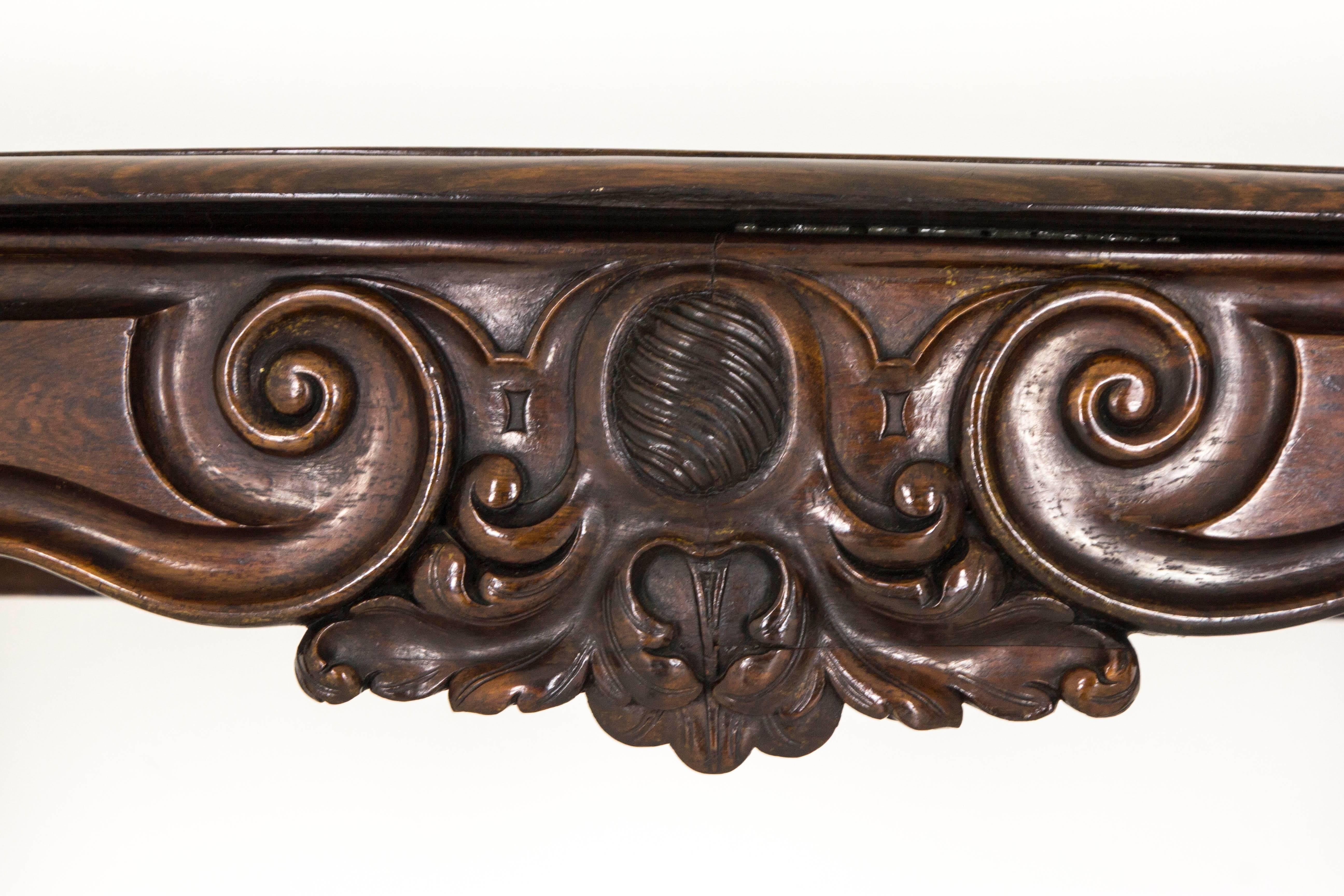 Antique Console Table, Carved Walnut Table, France 1880, B777

Wall-mounted console antique table
France, 1880
Solid Walnut
Top has been replaced
Carved frieze
Elegant carved cabriole legs with carved cross stretcher below

Was $1250   now just