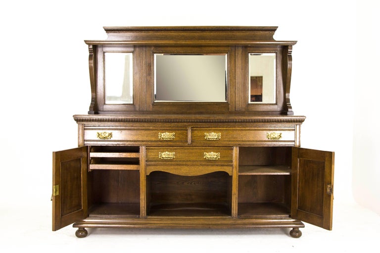 Antique Oak Sideboard Victorian Oak Buffet Mirror Back Sideboard, 1890