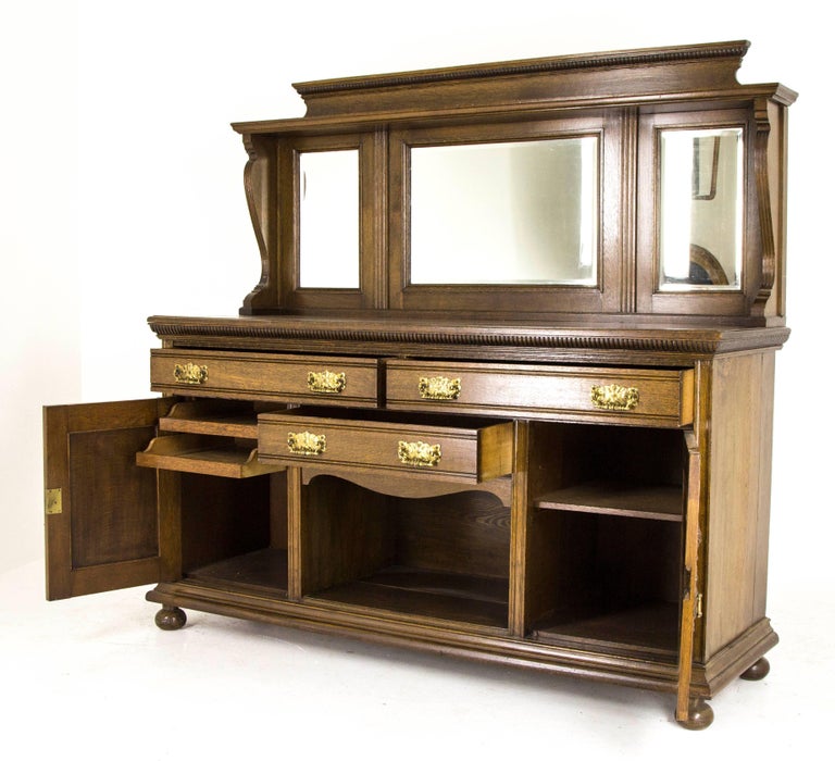 Antique Oak Sideboard Victorian Oak Buffet Mirror Back Sideboard, 1890