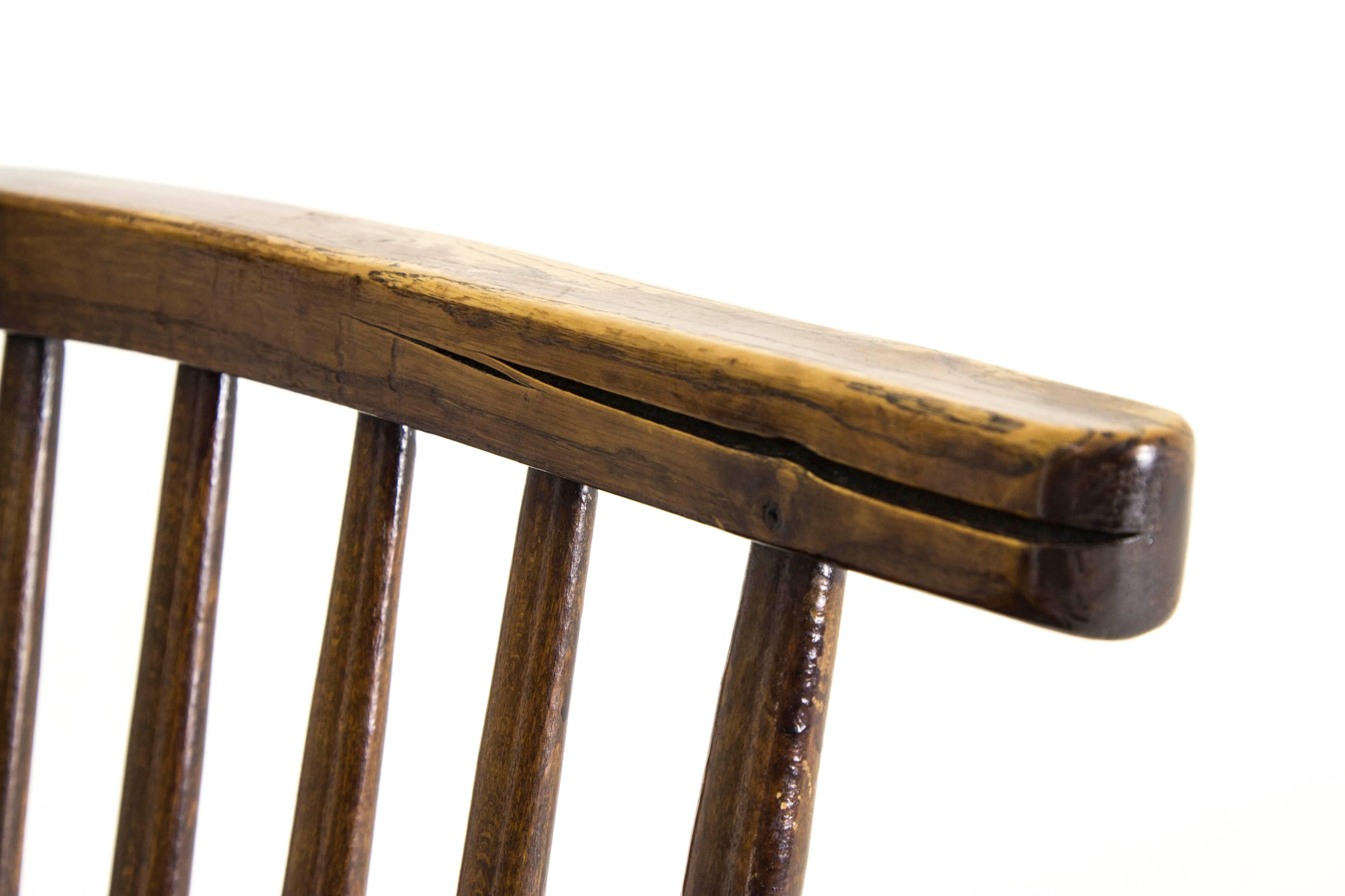 Scotland, 1920
Solid elm construction
Original finish
Bow back with elm spindles
Very comfortable seat, naturally worn with nice patina
All joints are solid

Was $650, now just 520!

B817
Measures: 27