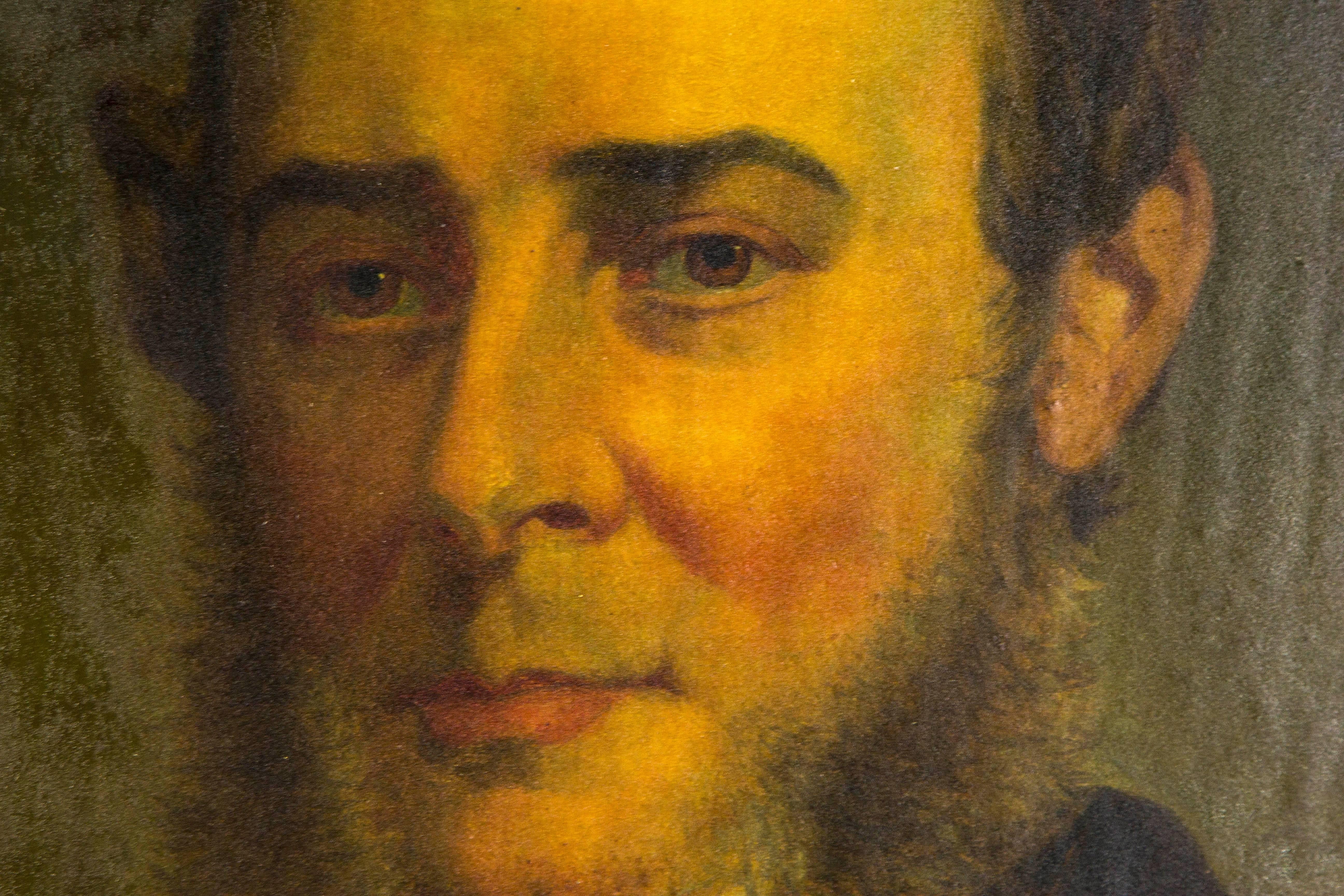 19th Century Oil Portrait Oil on Canvas, Signed Jacob Hart Lazarus 2