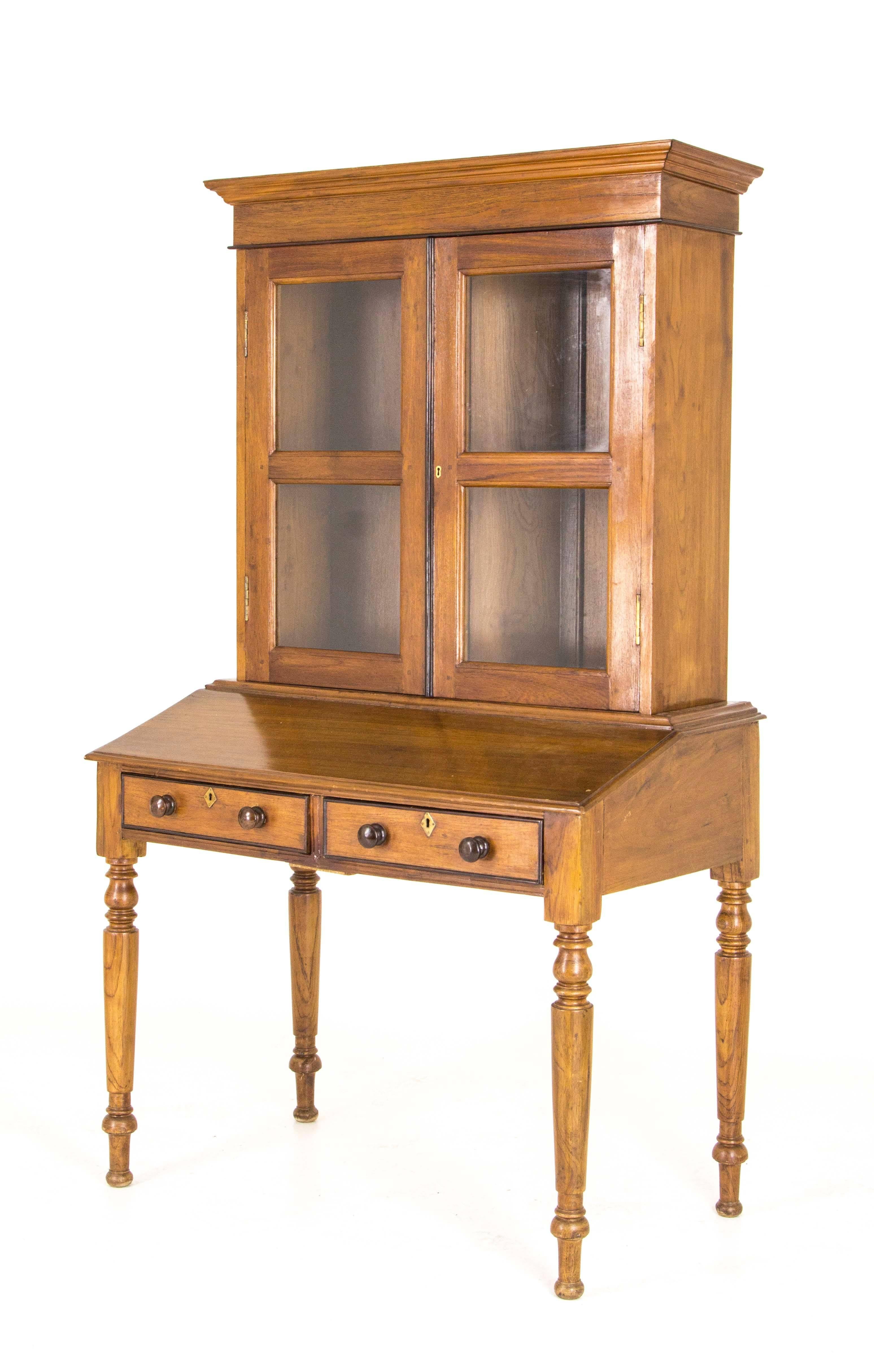 Antique Cabinet Victorian Bookcase Walnut Slant Front Desk, Scotland In Good Condition In Vancouver, BC
