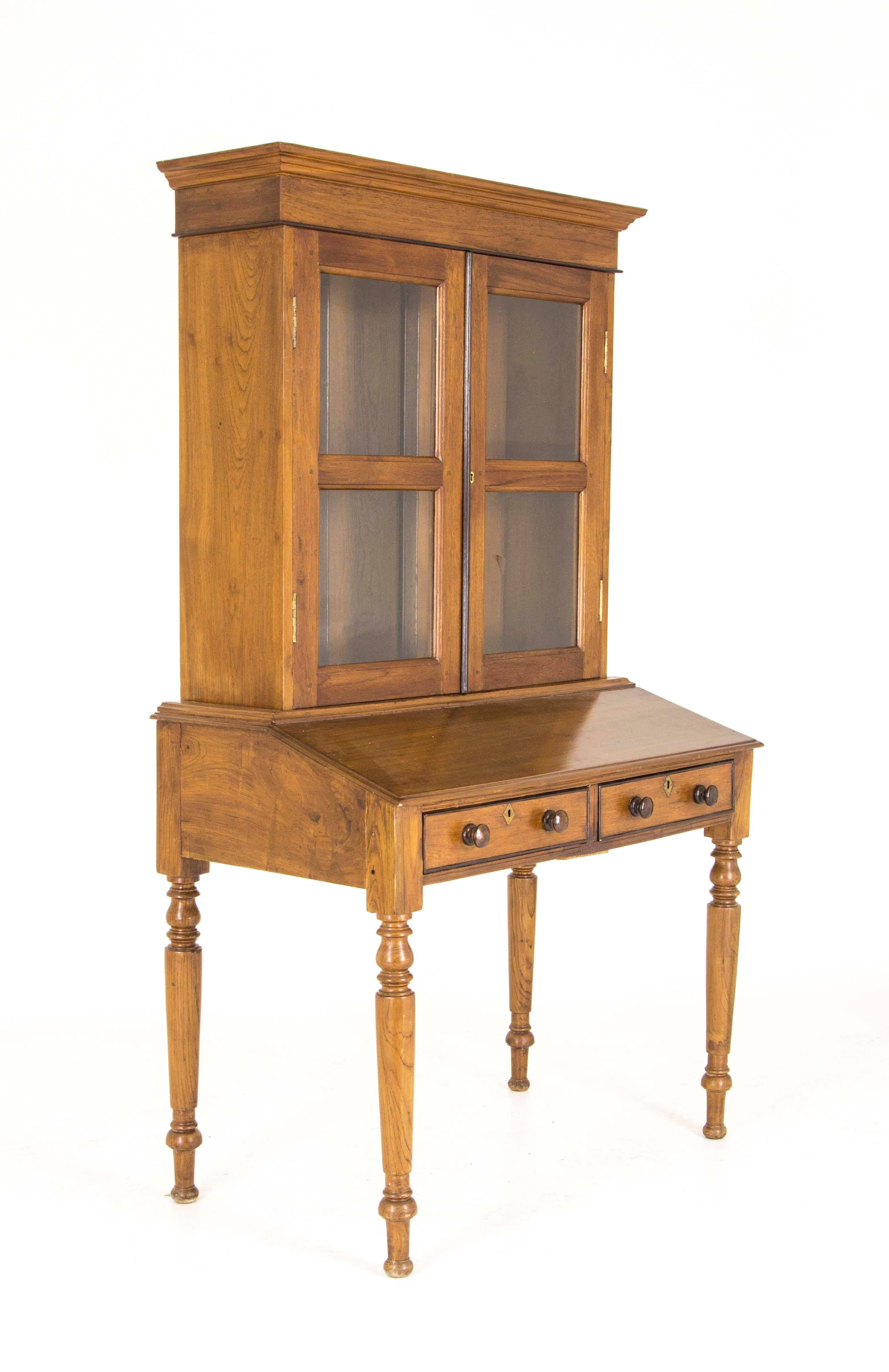 Late 19th Century Antique Cabinet Victorian Bookcase Walnut Slant Front Desk, Scotland