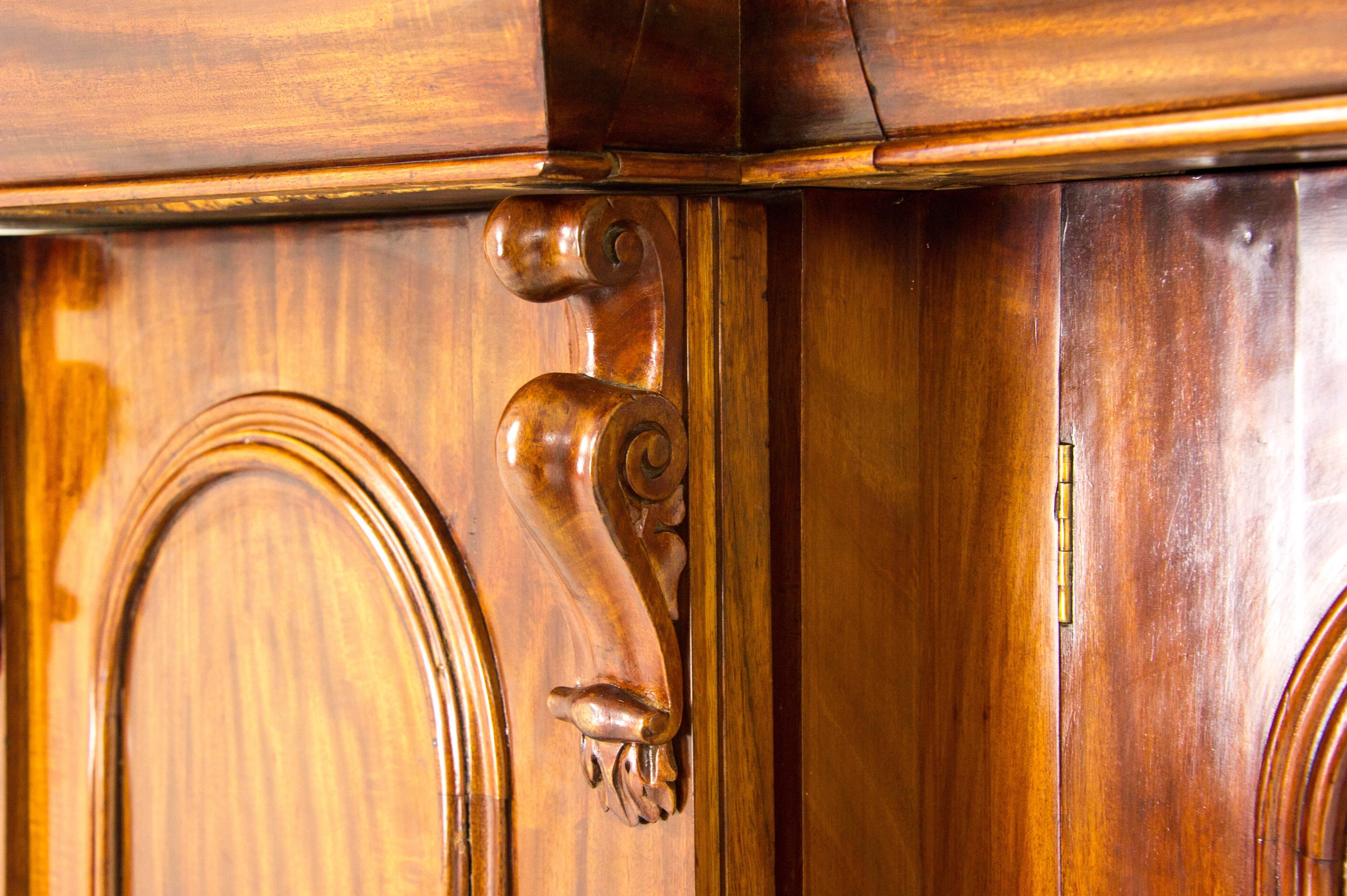 Late 19th Century Antique Mahogany Vintage Sideboard Carved Buffet Four-Door Chiffonier, Scotland