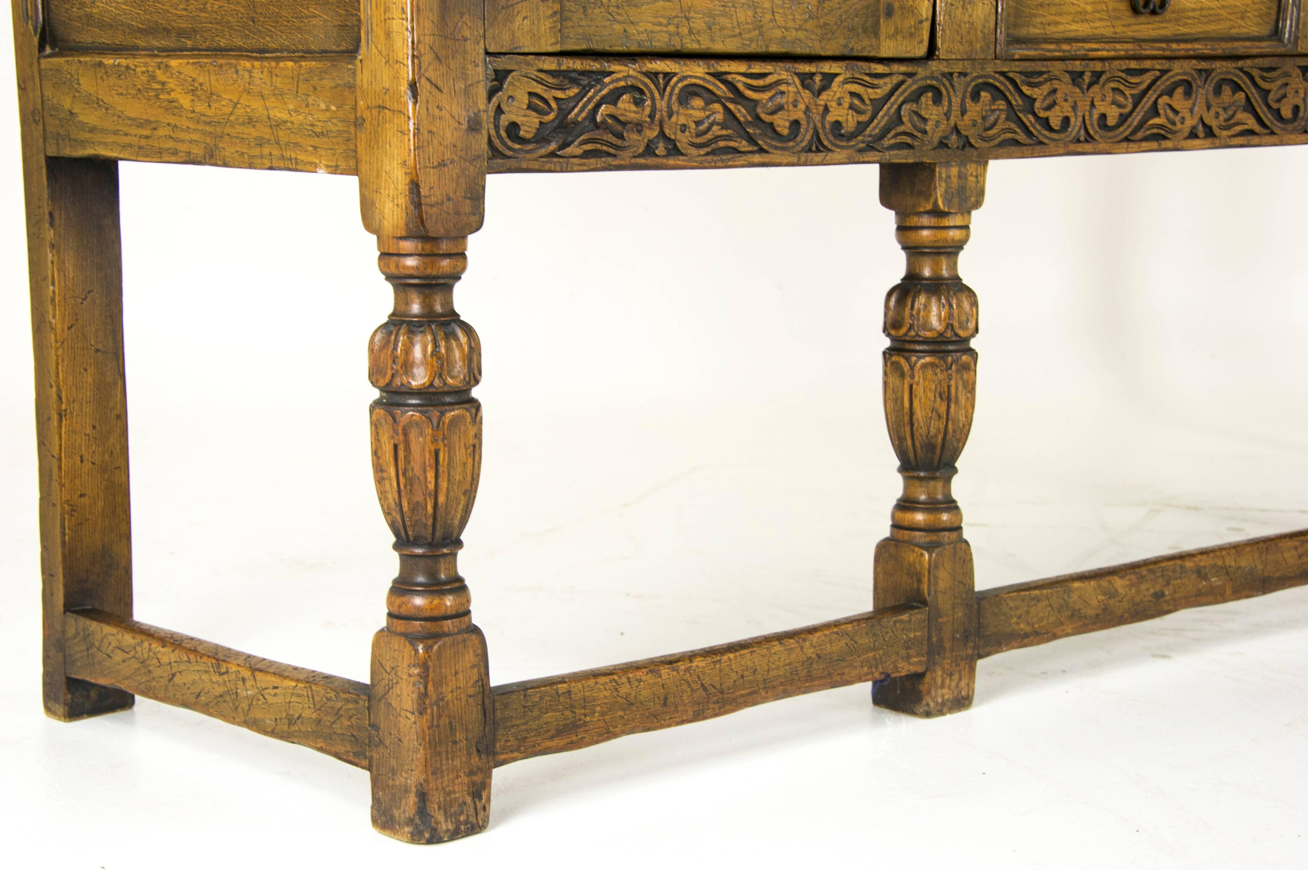 Antique Sideboard Carved Oak Chiffonier Tudor Buffet Scotland, 1930 In Excellent Condition In Vancouver, BC