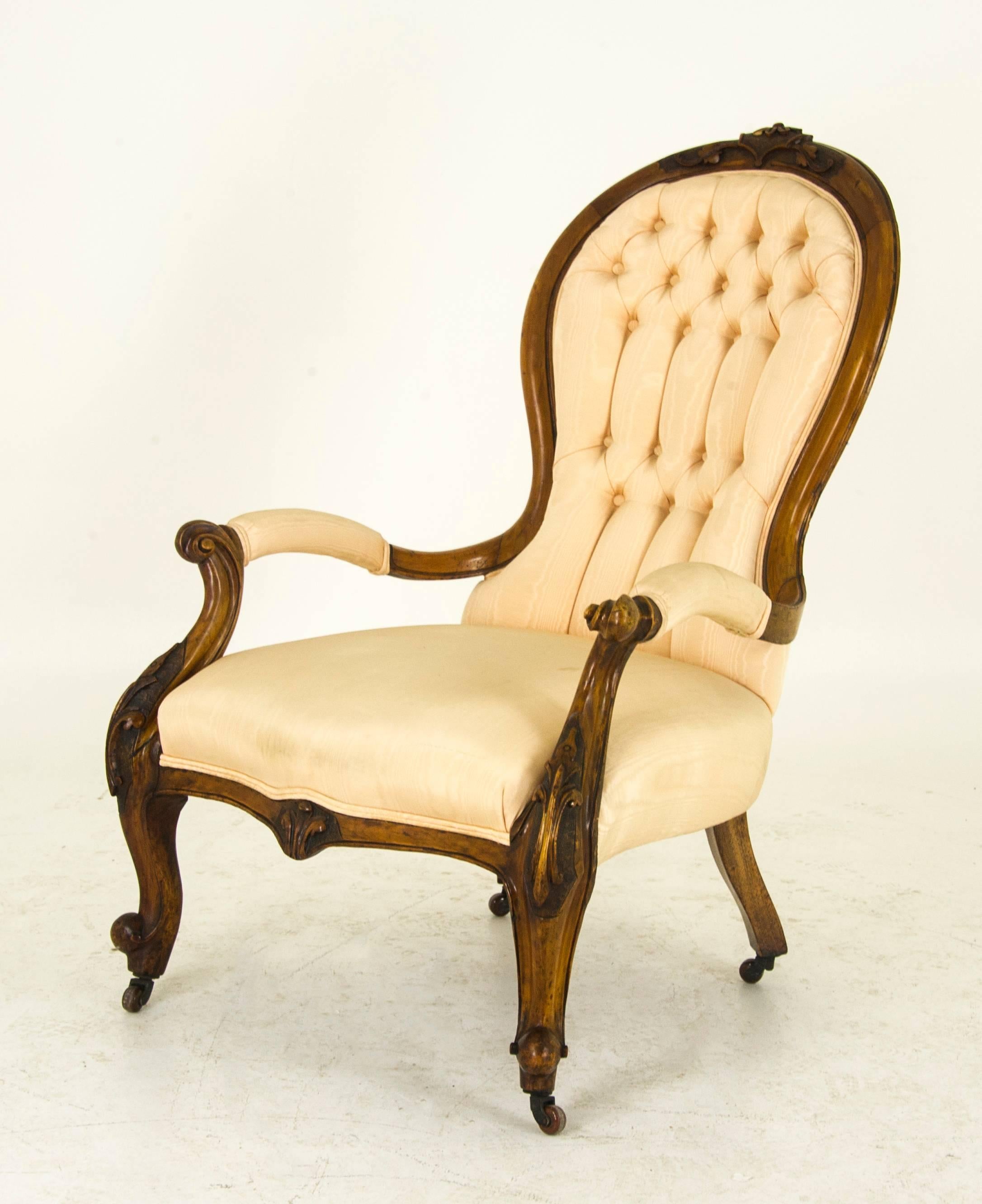 Scottish Antique Gentleman's Chair Walnut Chair Open Armchair, Scotland, 1870  REDUCED!!!