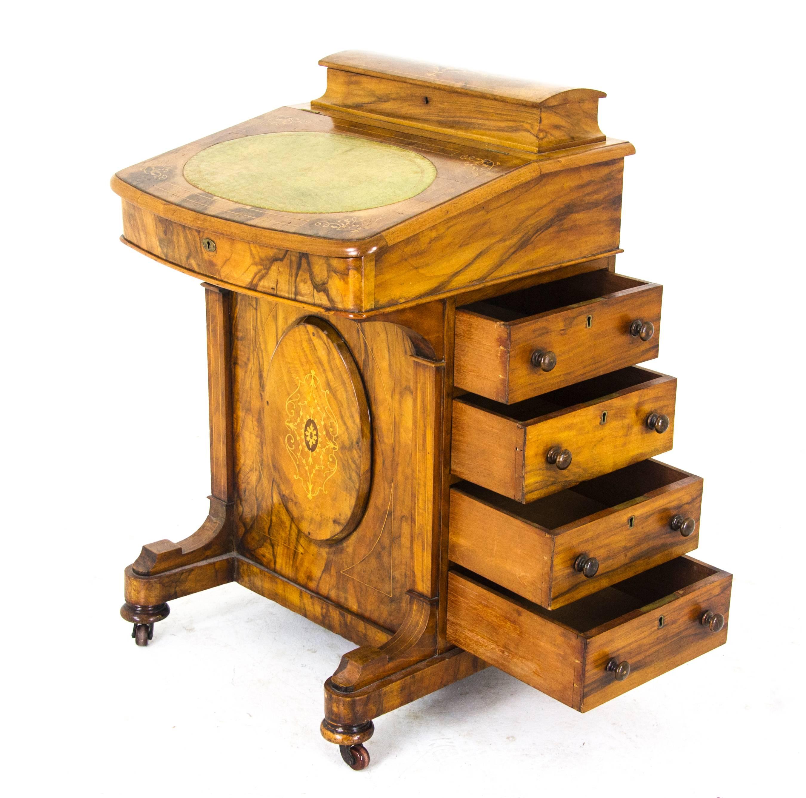 Antique Walnut Desk, Victorian Davenport Desk, Scotland 1860, H020 1