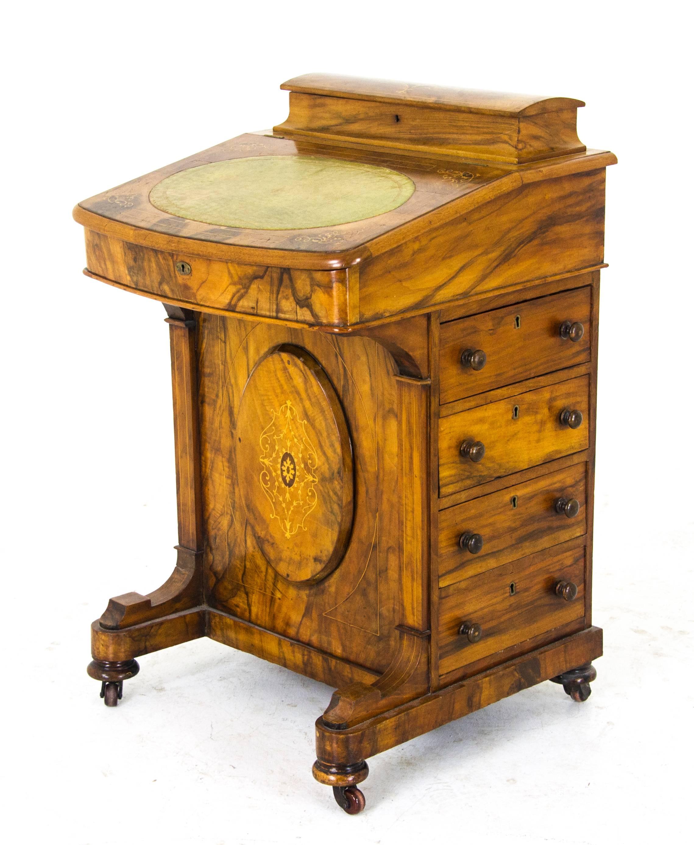 Mid-19th Century Antique Walnut Desk, Victorian Davenport Desk, Scotland 1860, H020