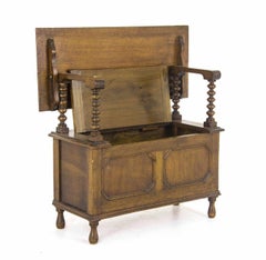 Antique Monks Bench Carved Hall Bench, Scotland, 1910