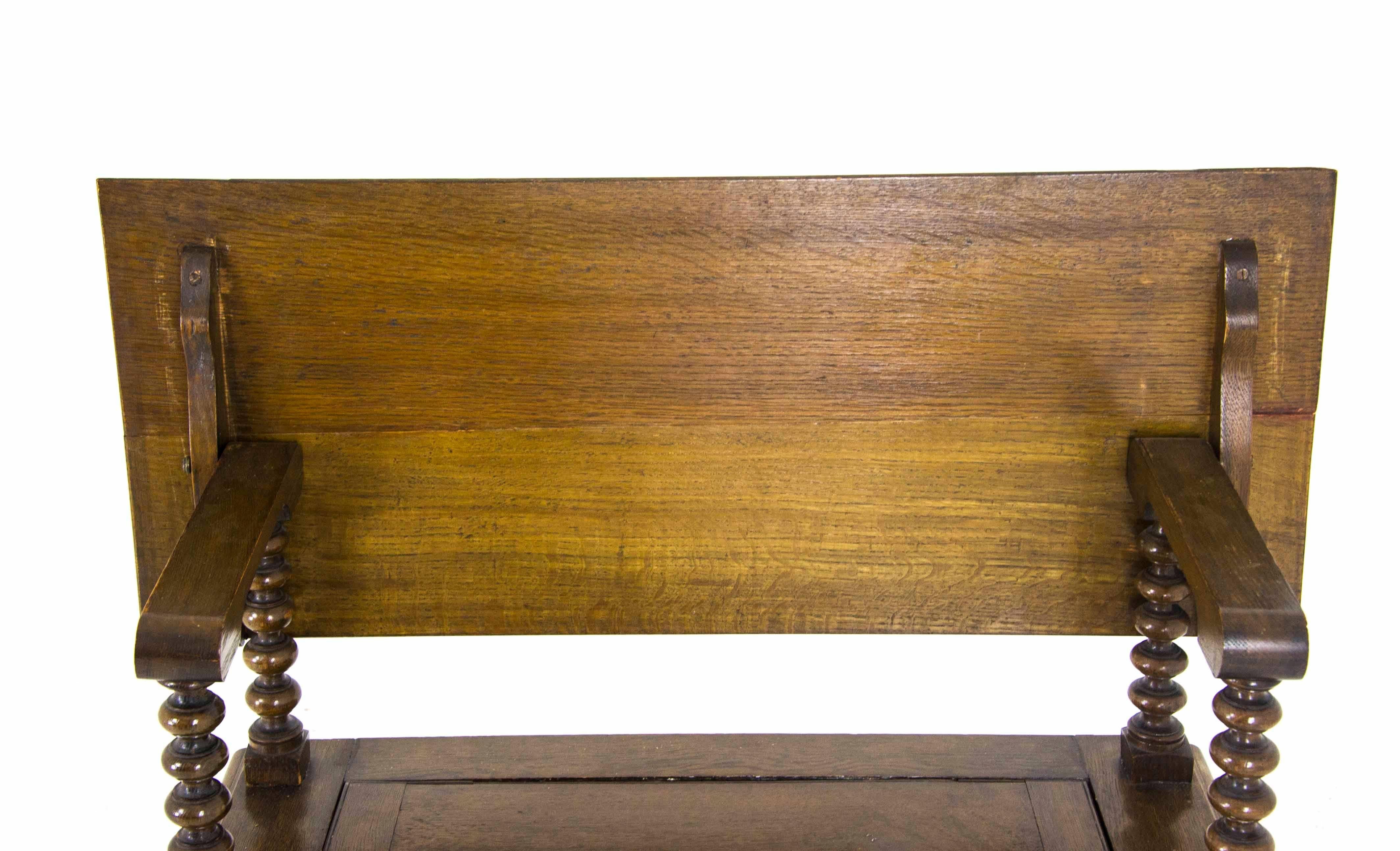 Antique Monks Bench Carved Hall Bench, Scotland, 1910 1
