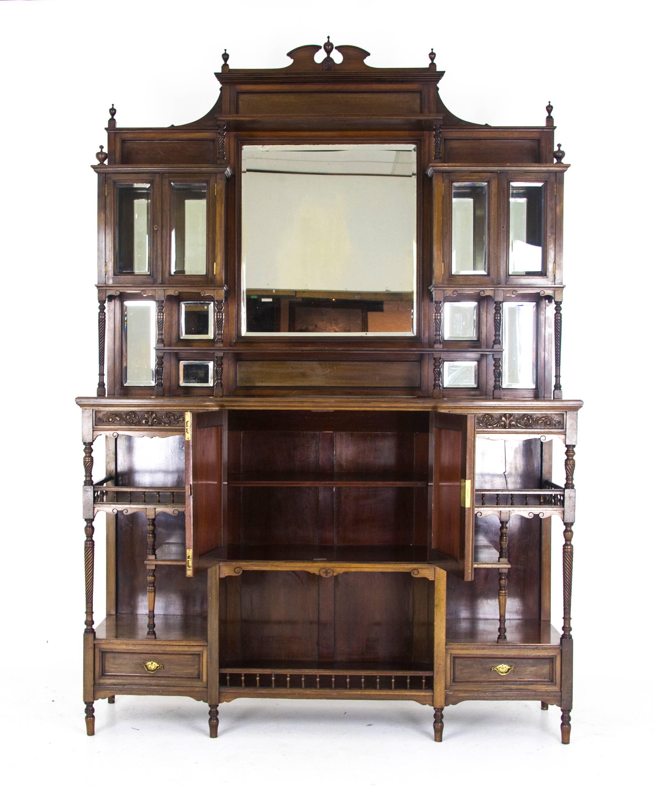Antique Display Cabinet Victorian Mirror Back Cabinet, Scotland 1870, B693 In Good Condition In Vancouver, BC