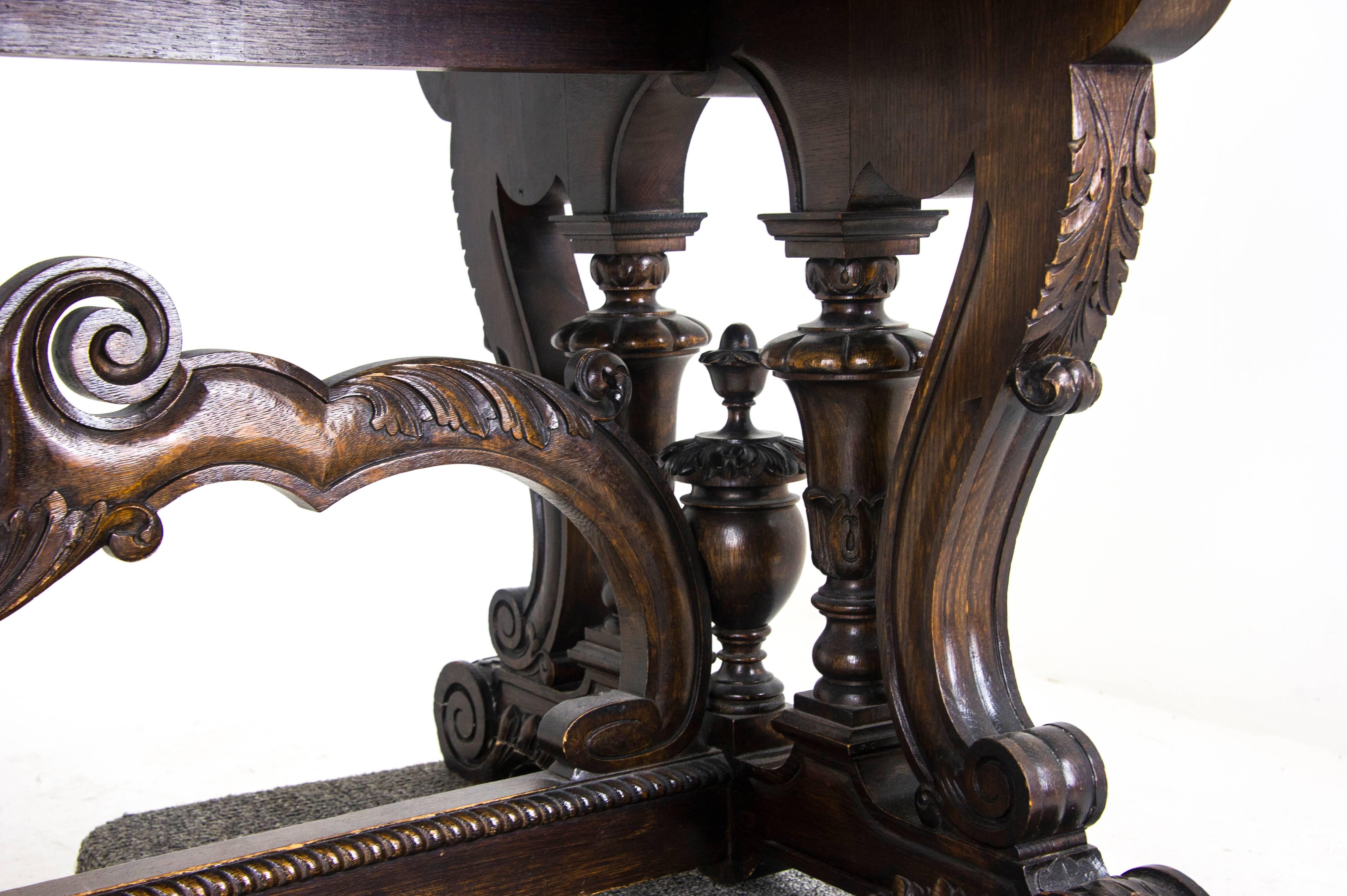 Antique Partners Desk  Carved Oak Writing Table  Scotland, 1880  B885 In Excellent Condition In Vancouver, BC