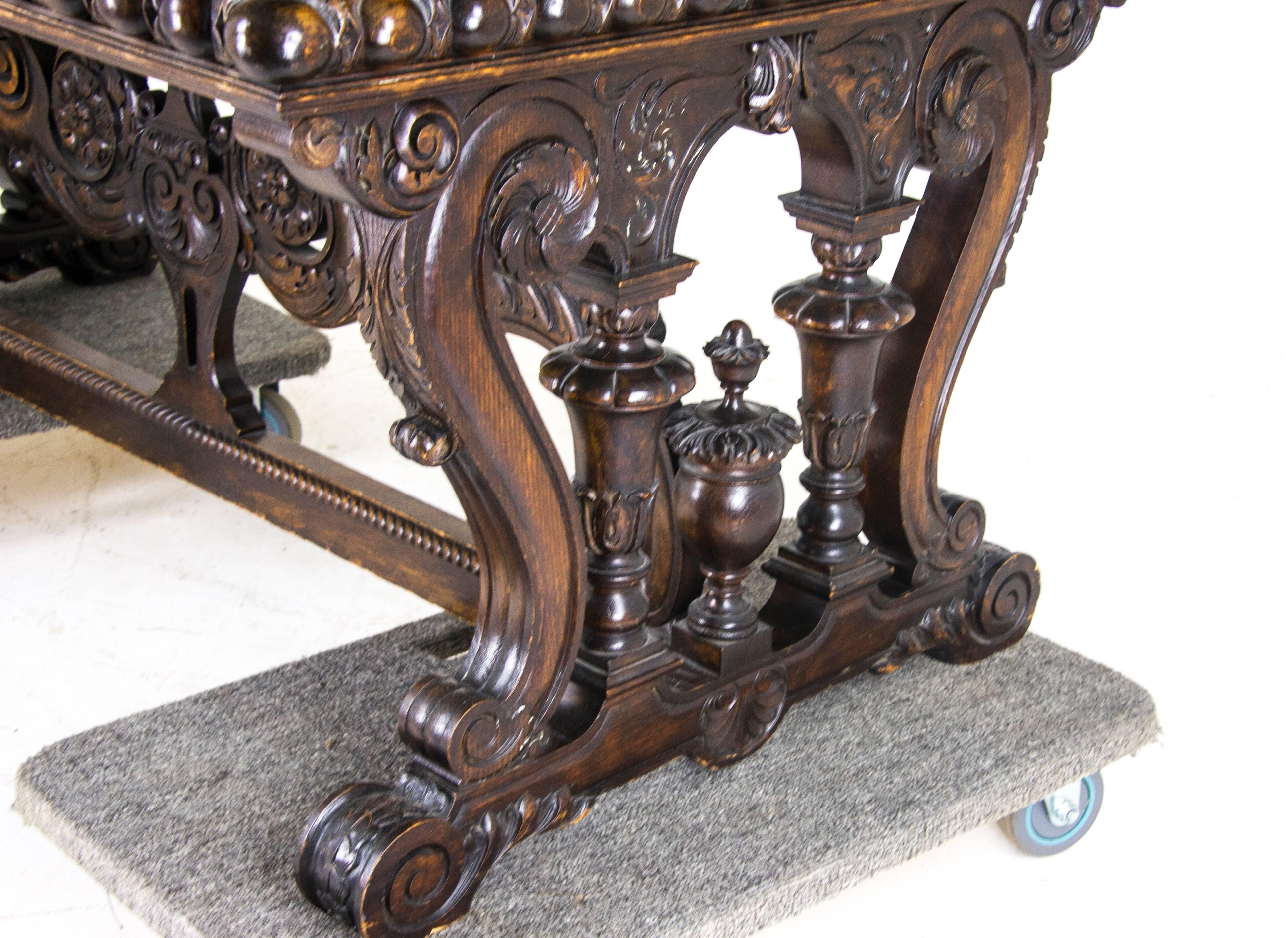 Antique Partners Desk  Carved Oak Writing Table  Scotland, 1880  B885 2