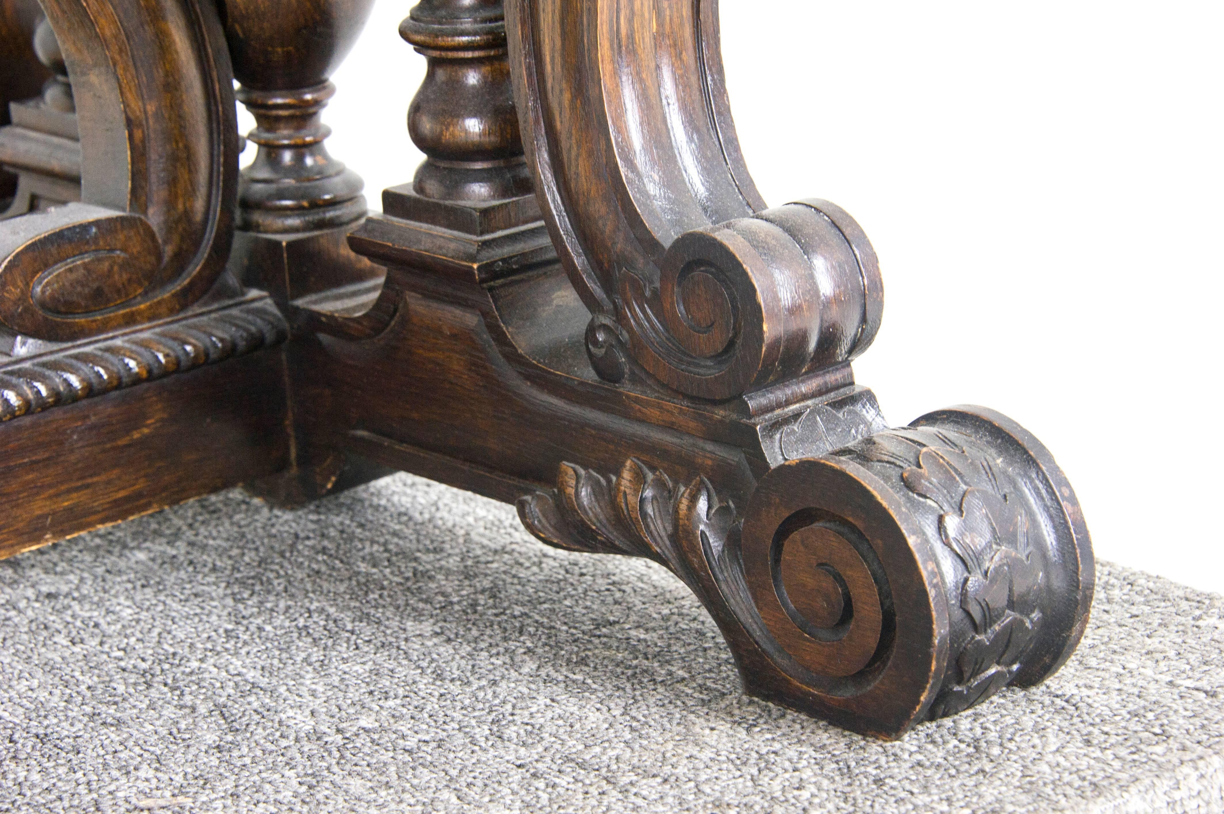 Antique Partners Desk  Carved Oak Writing Table  Scotland, 1880  B885 1