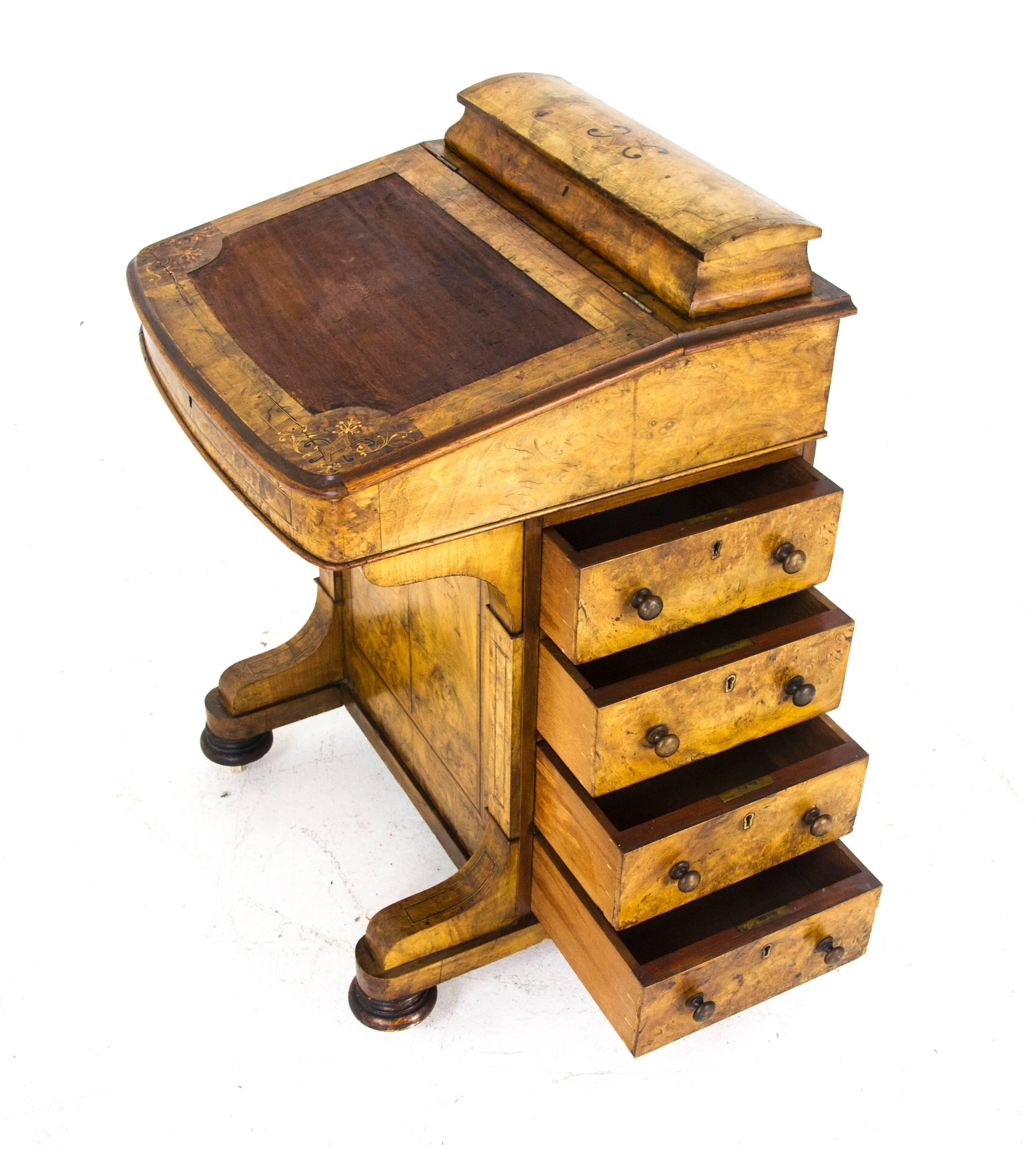 Hand-Crafted Antique Walnut Desk Davenport Desk  Scotland, 1860