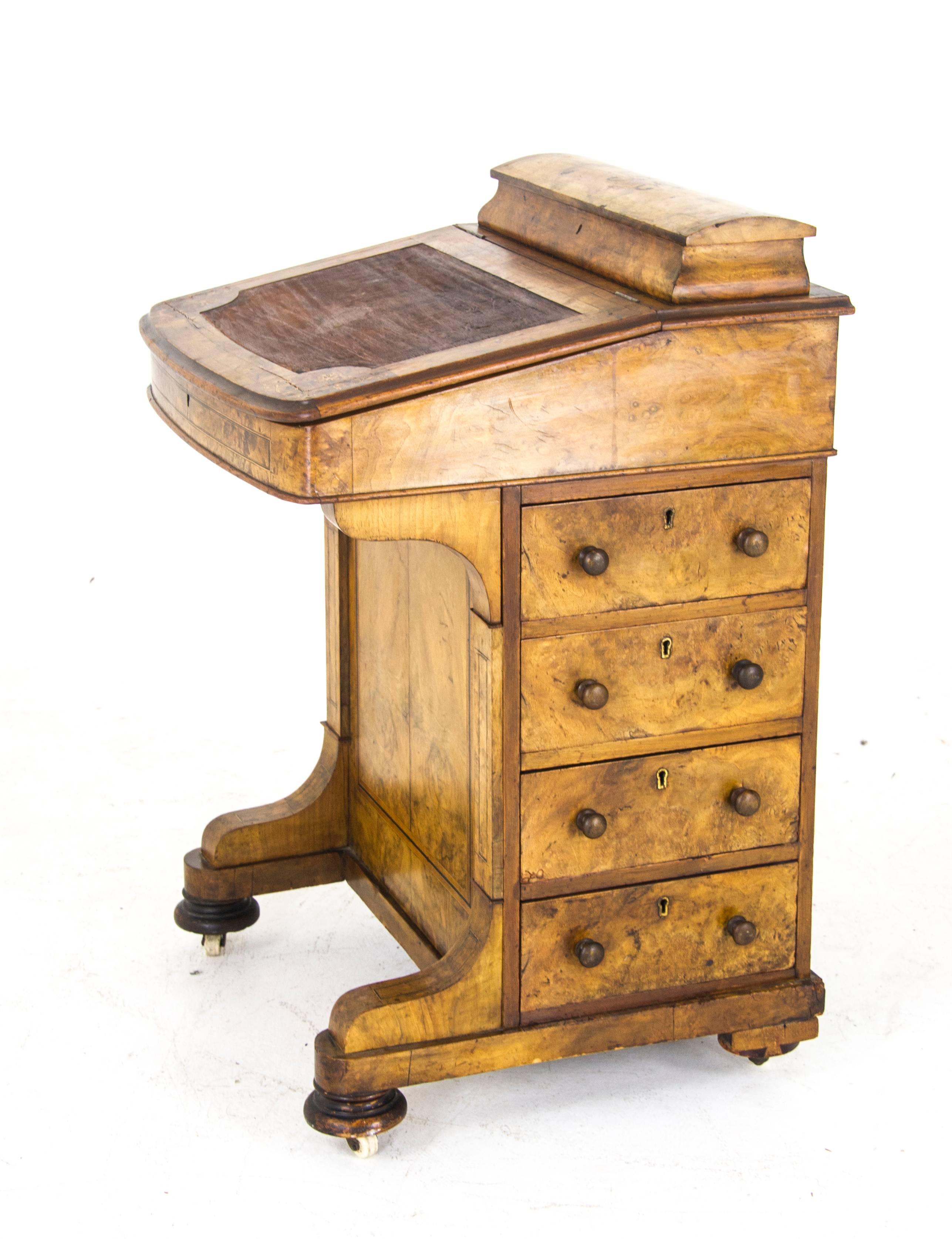 Scottish Antique Walnut Desk Davenport Desk  Scotland, 1860