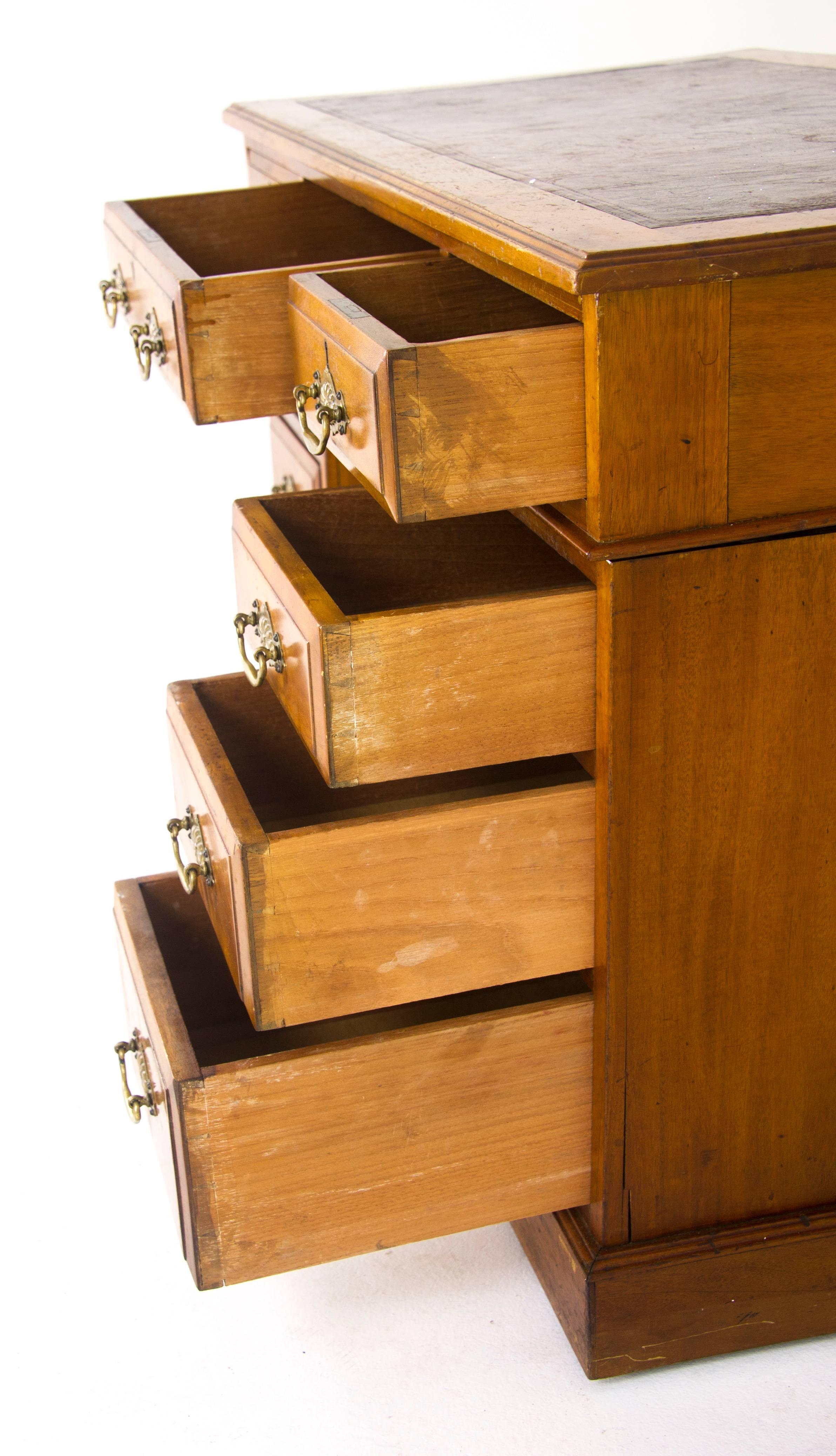 Hand-Crafted Antique Desk, Pedestal Desk, Leather top Desk, Double Pedestal Desk, B926 REDUCED