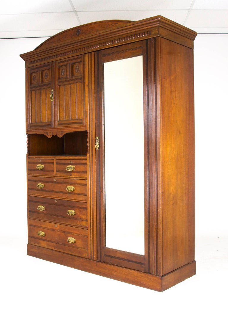 Antique Armoire, Victorian Armoire, Walnut Wardrobe, Scotland, 1880