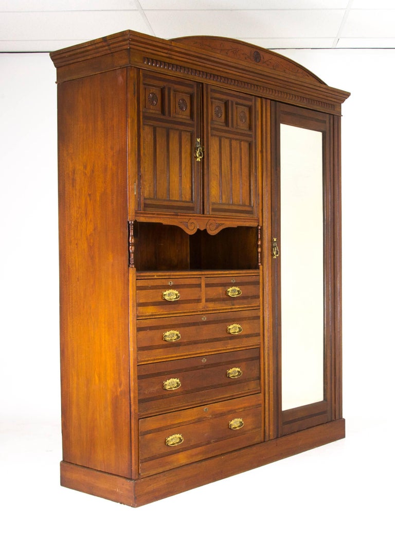 Antique Armoire, Victorian Armoire, Walnut Wardrobe, Scotland, 1880 For