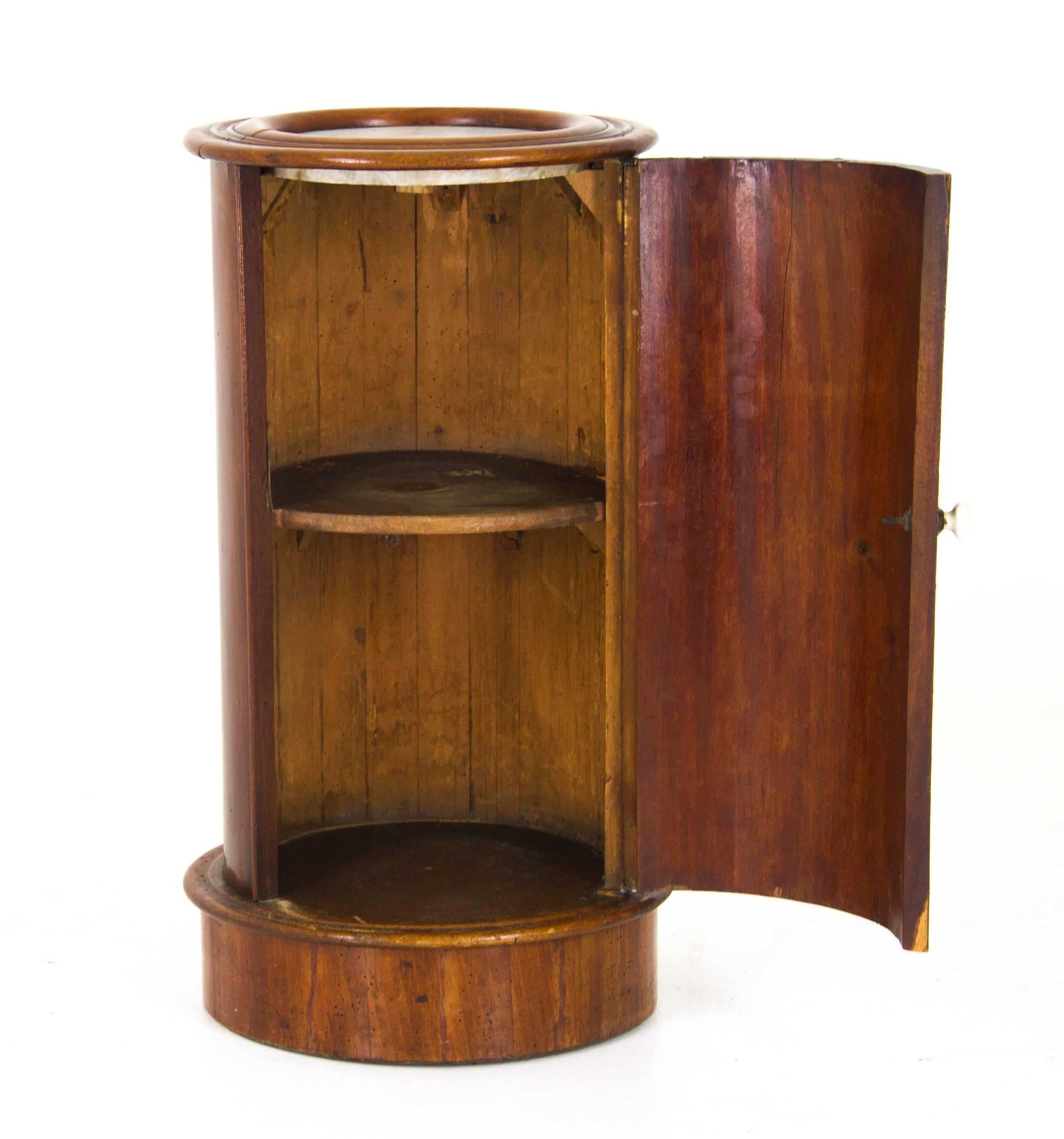 Scottish Antique Nightstand, Bedside Table, Cylindrical Lamptable, Scotland 1880, B928