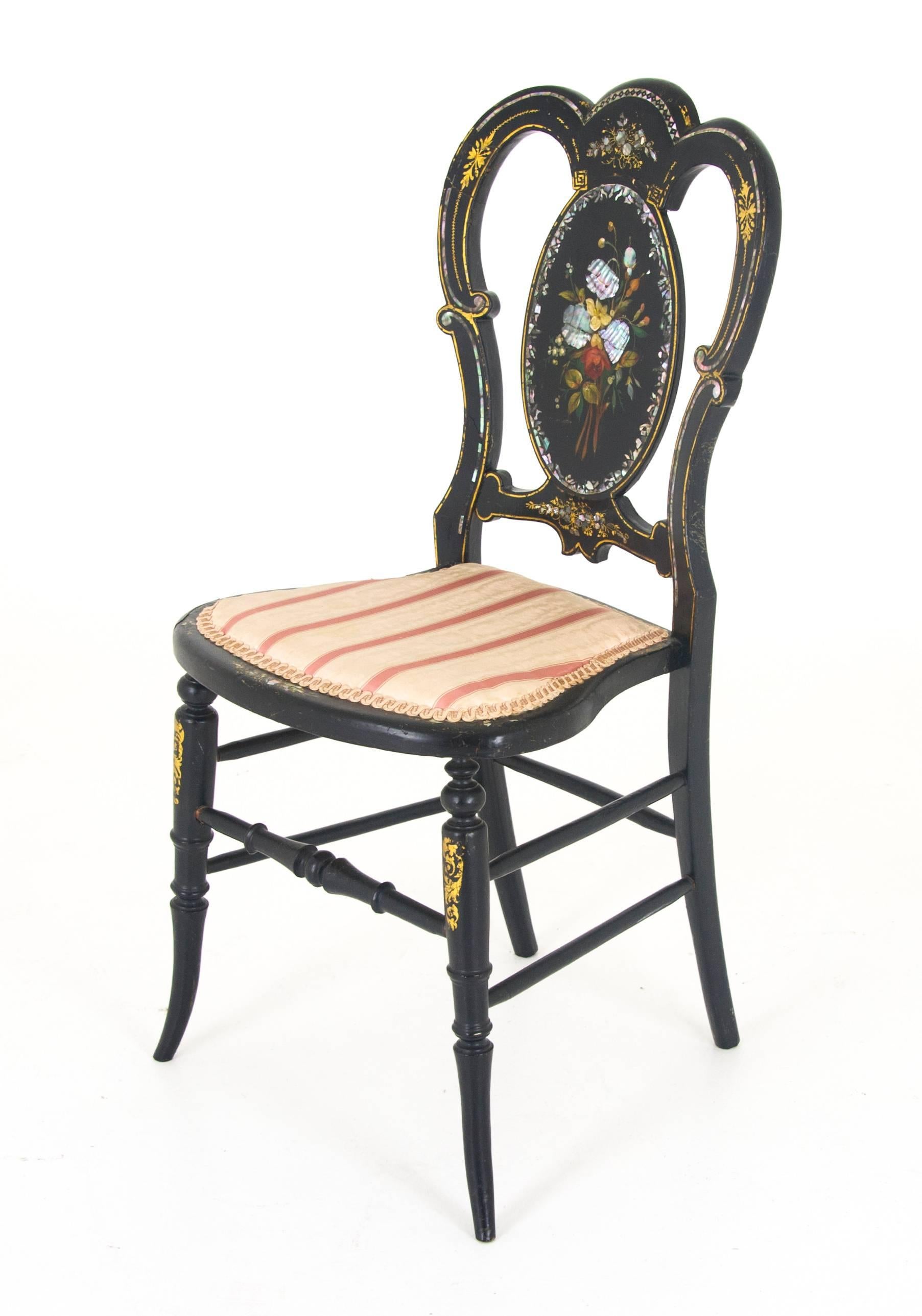 Antique Chair, Black Lacquered Chair, Victorian, England, 1870   REDUCED!! 1