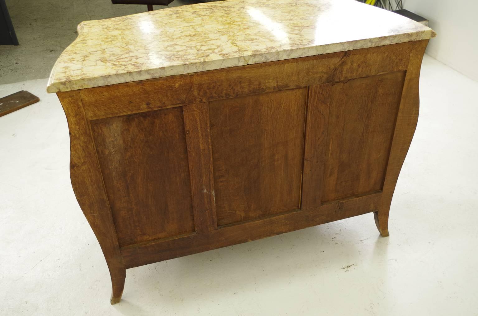 French Louis XV Style Kingwood and Tulipwood Marble Top Bombe Commode 1