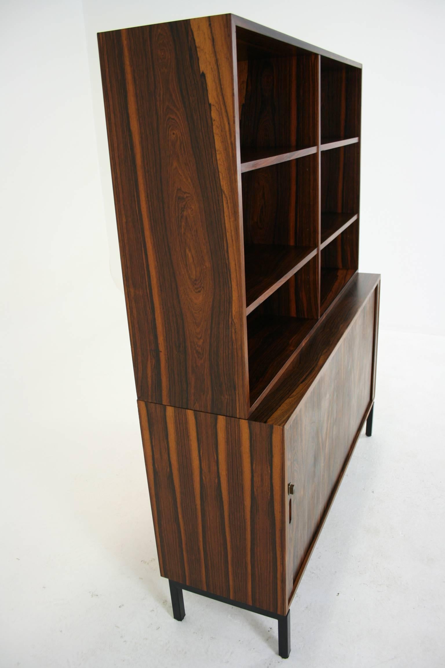 Danish Mid-Century Modern Rosewood Office Cabinet Bookcase with Tambour Sliding Door