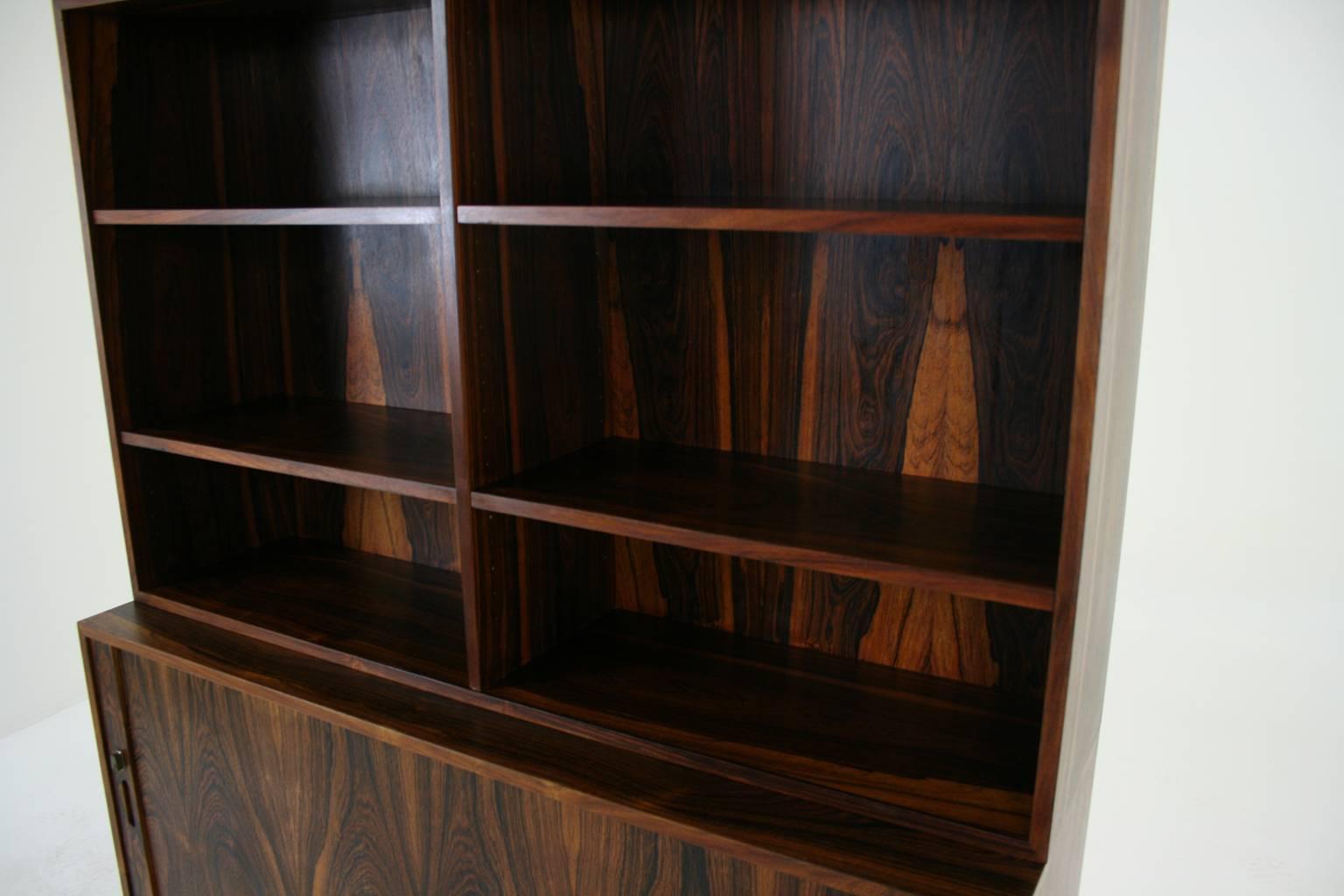 Mid-Century Modern Rosewood Office Cabinet Bookcase with Tambour Sliding Door 3