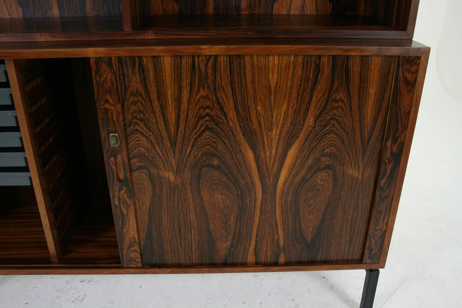 Mid-20th Century Mid-Century Modern Rosewood Office Cabinet Bookcase with Tambour Sliding Door