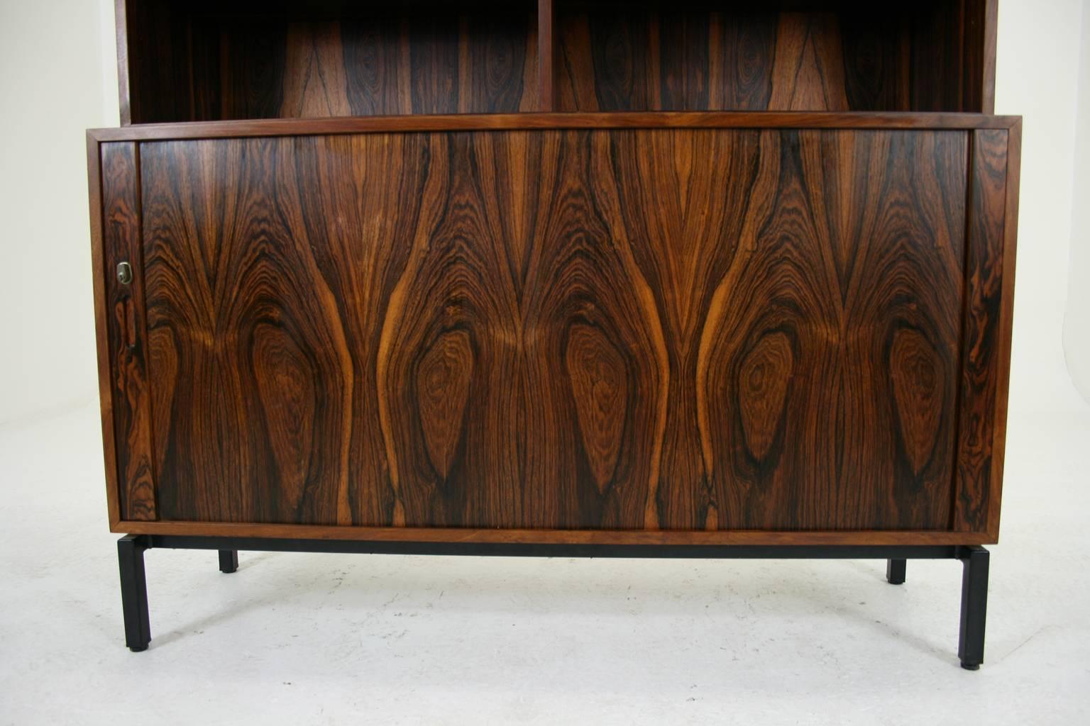 Mid-Century Modern Rosewood Office Cabinet Bookcase with Tambour Sliding Door 4