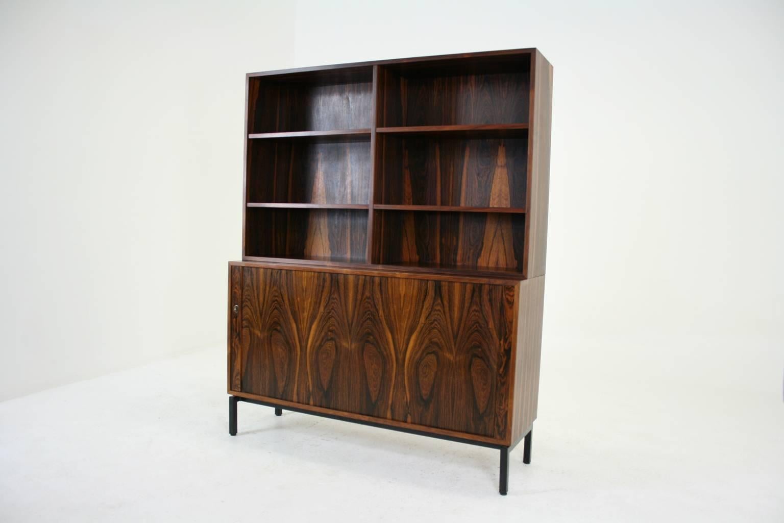 Mid-Century Modern Rosewood Office Cabinet Bookcase with Tambour Sliding Door 5