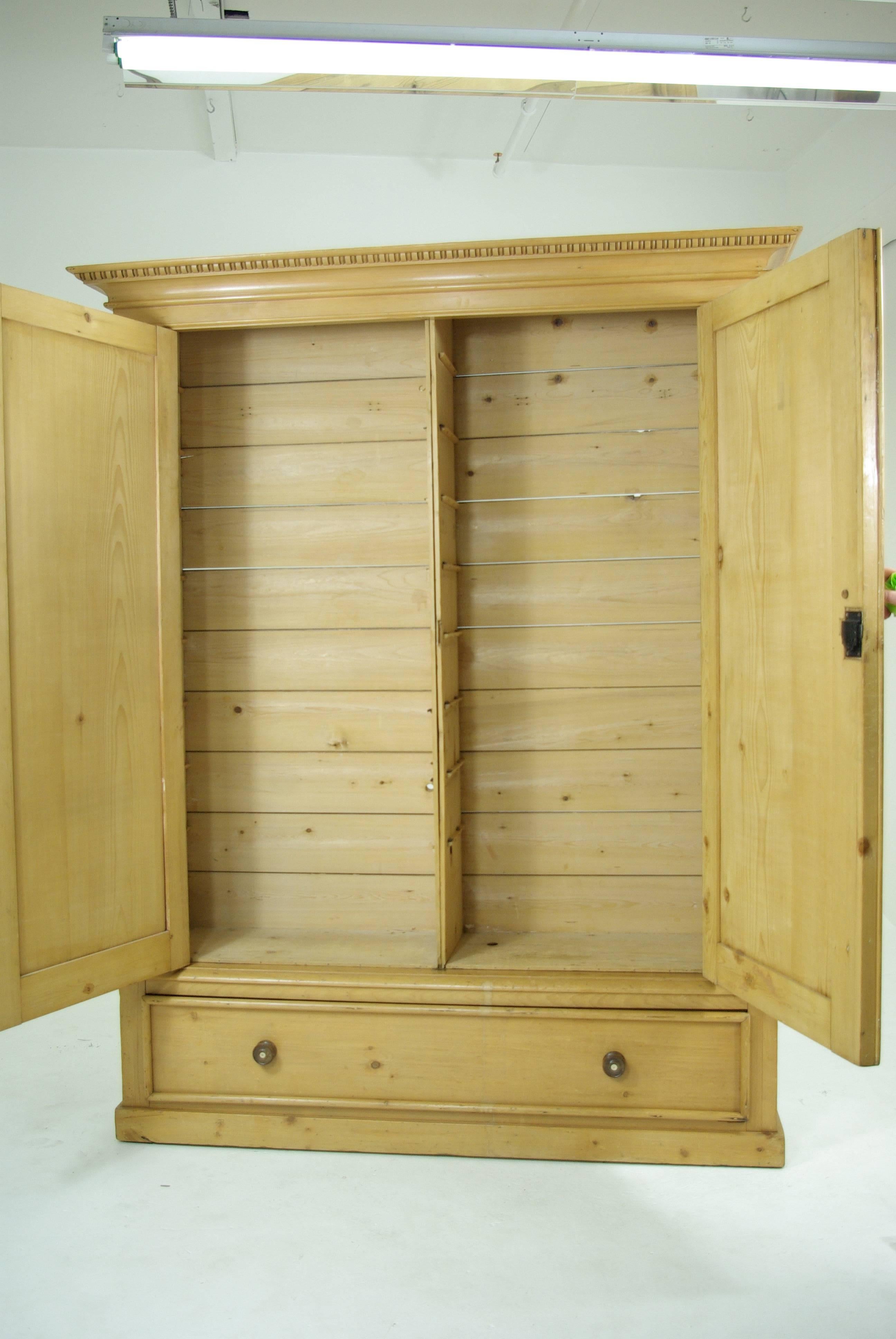 B281 Large Pine Two-Door Armoire, Wardrobe Display, Pantry Cabinet, Linen Closet 1