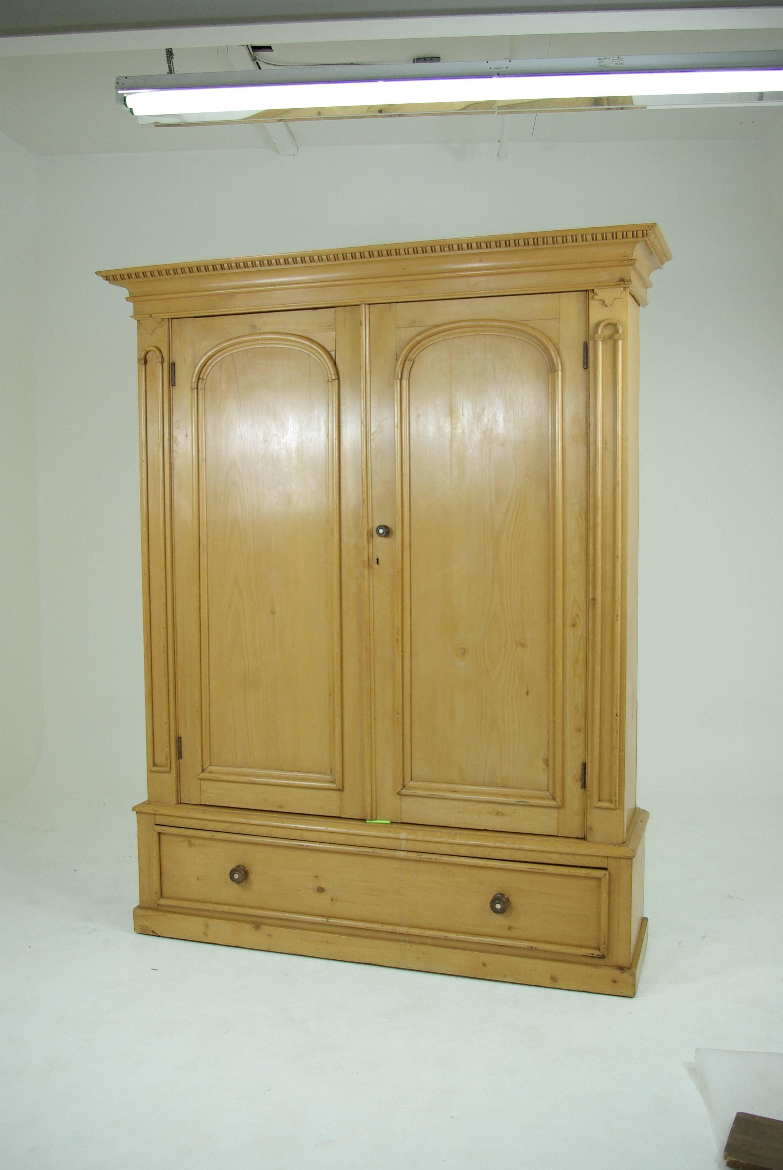 Late 19th Century B281 Large Pine Two-Door Armoire, Wardrobe Display, Pantry Cabinet, Linen Closet
