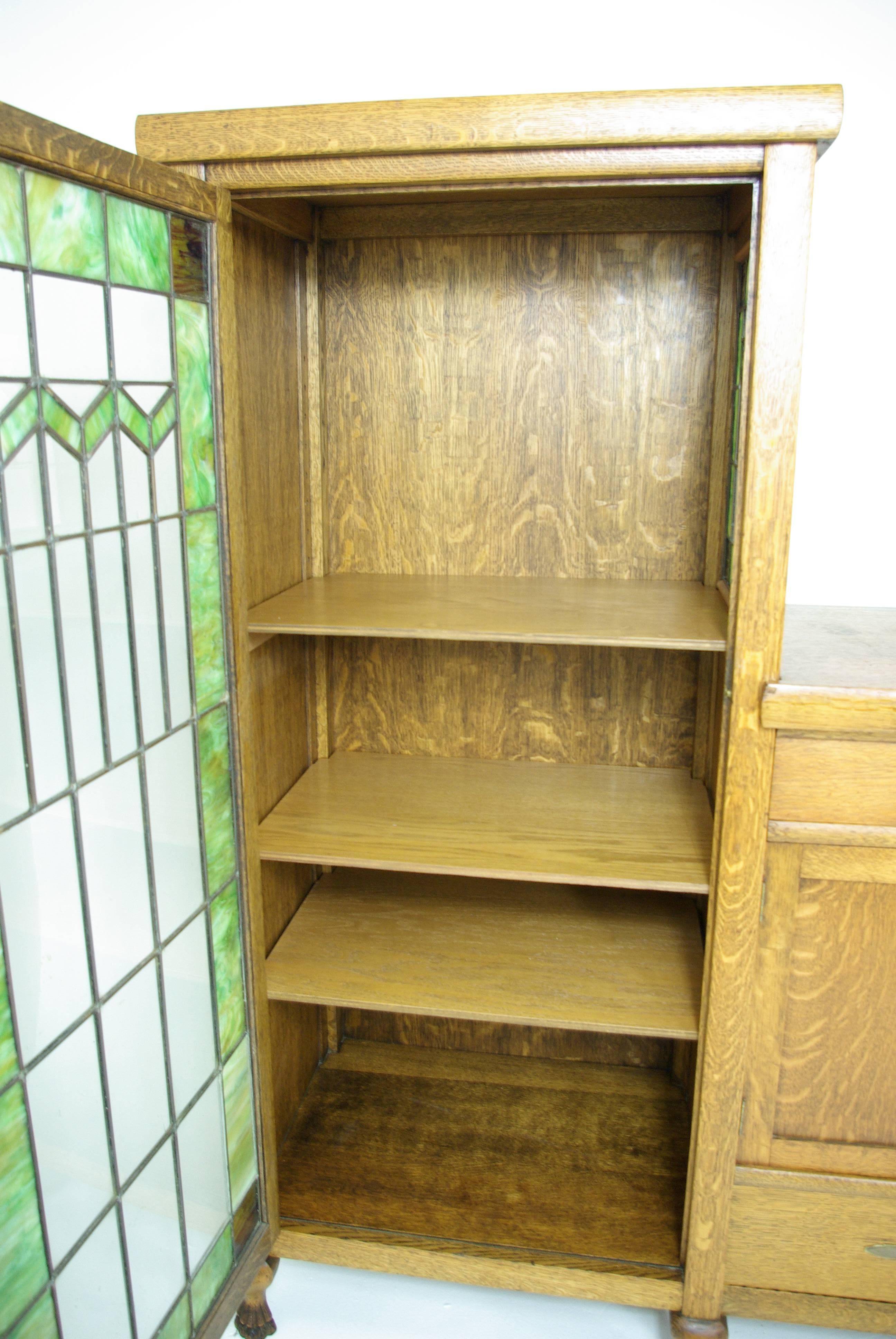 B261 Large Three Part Tiger Oak Sideboard Buffet, China Cabinet, Bookcase 3