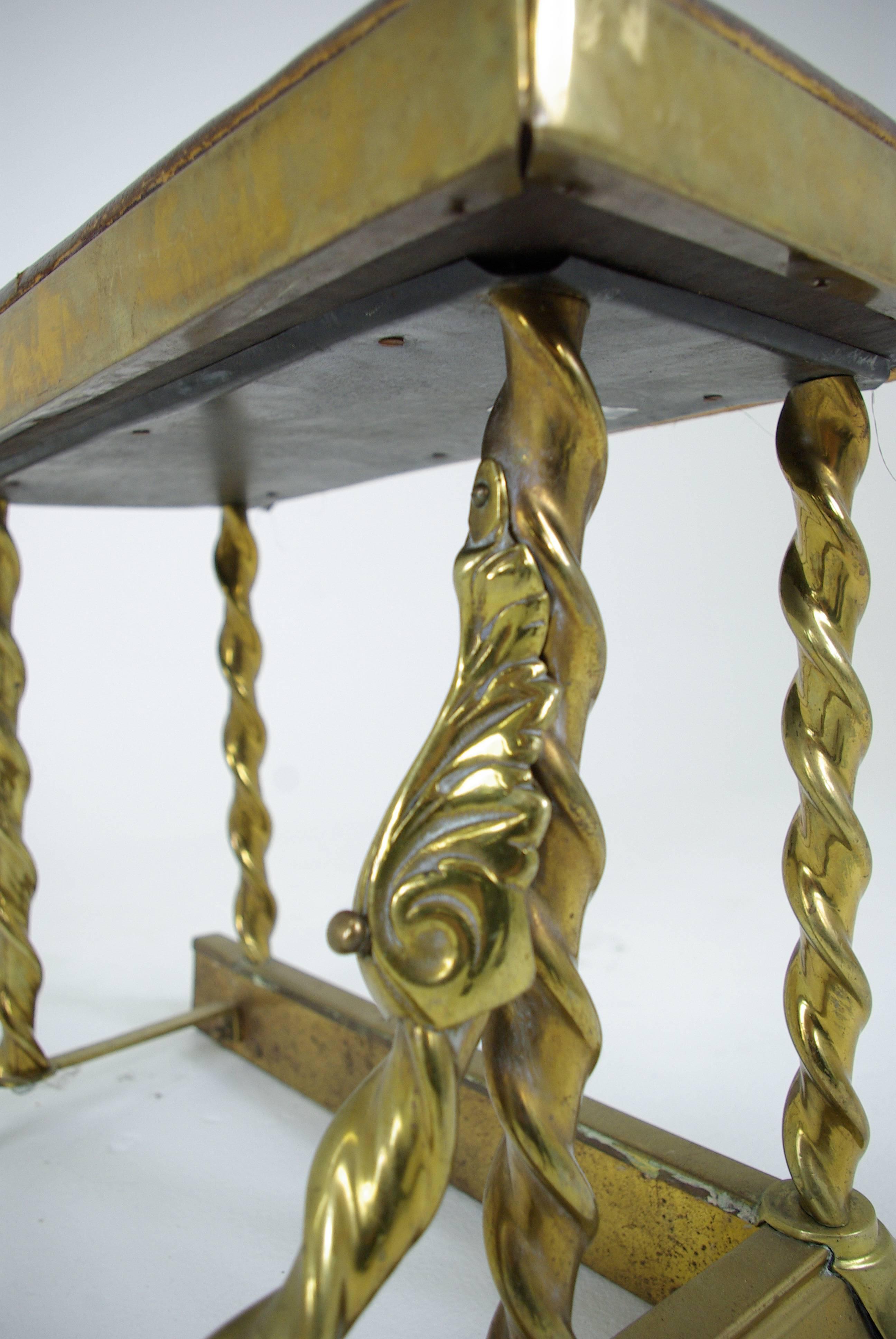 Antique Scottish Victorian Brass Barley Twist Fireplace Curb with Uphol Seating 2