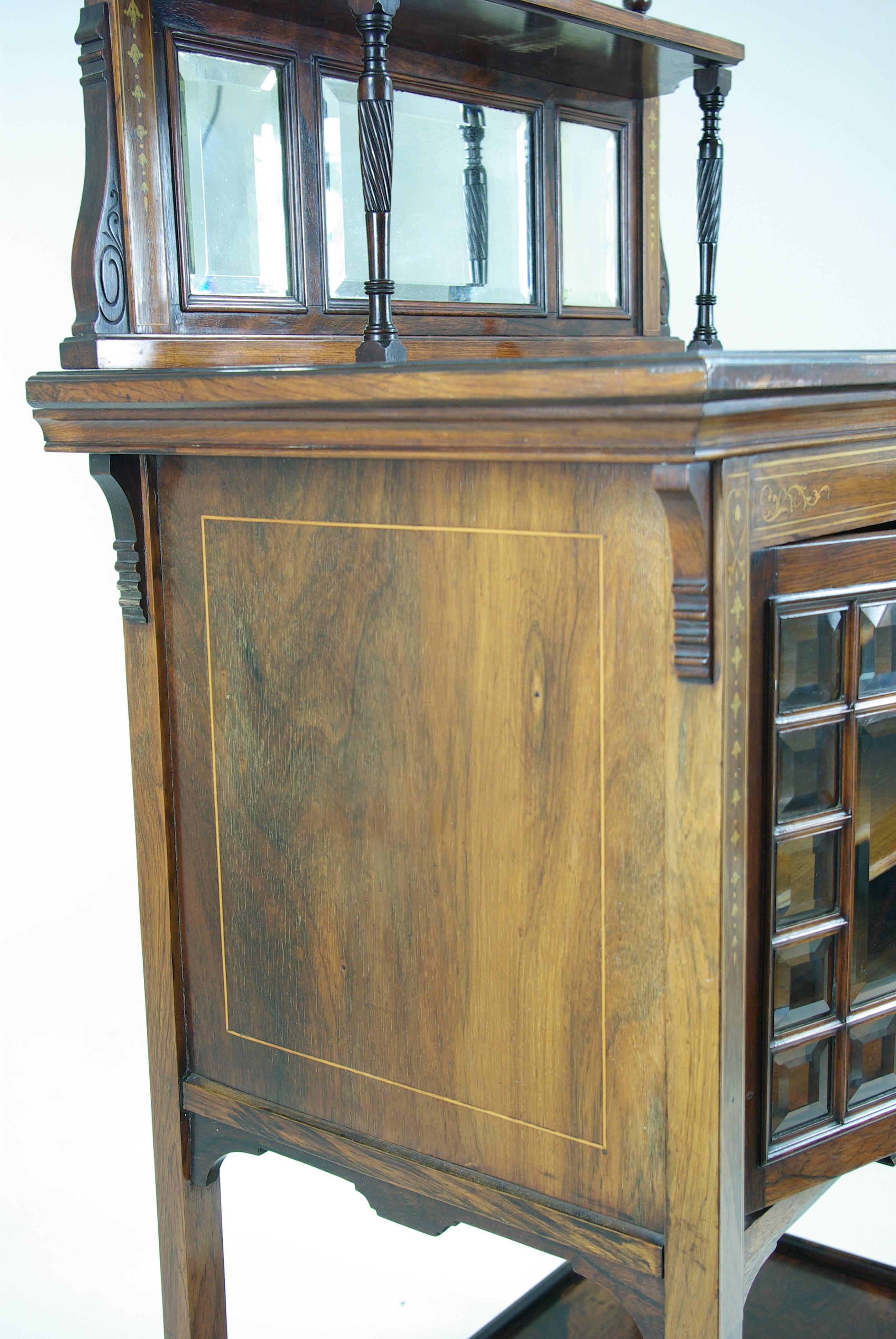 Antique Display Cabinet,  Walnut Inlaid Music Stand, Scotland 1870, B581  In Good Condition In Vancouver, BC