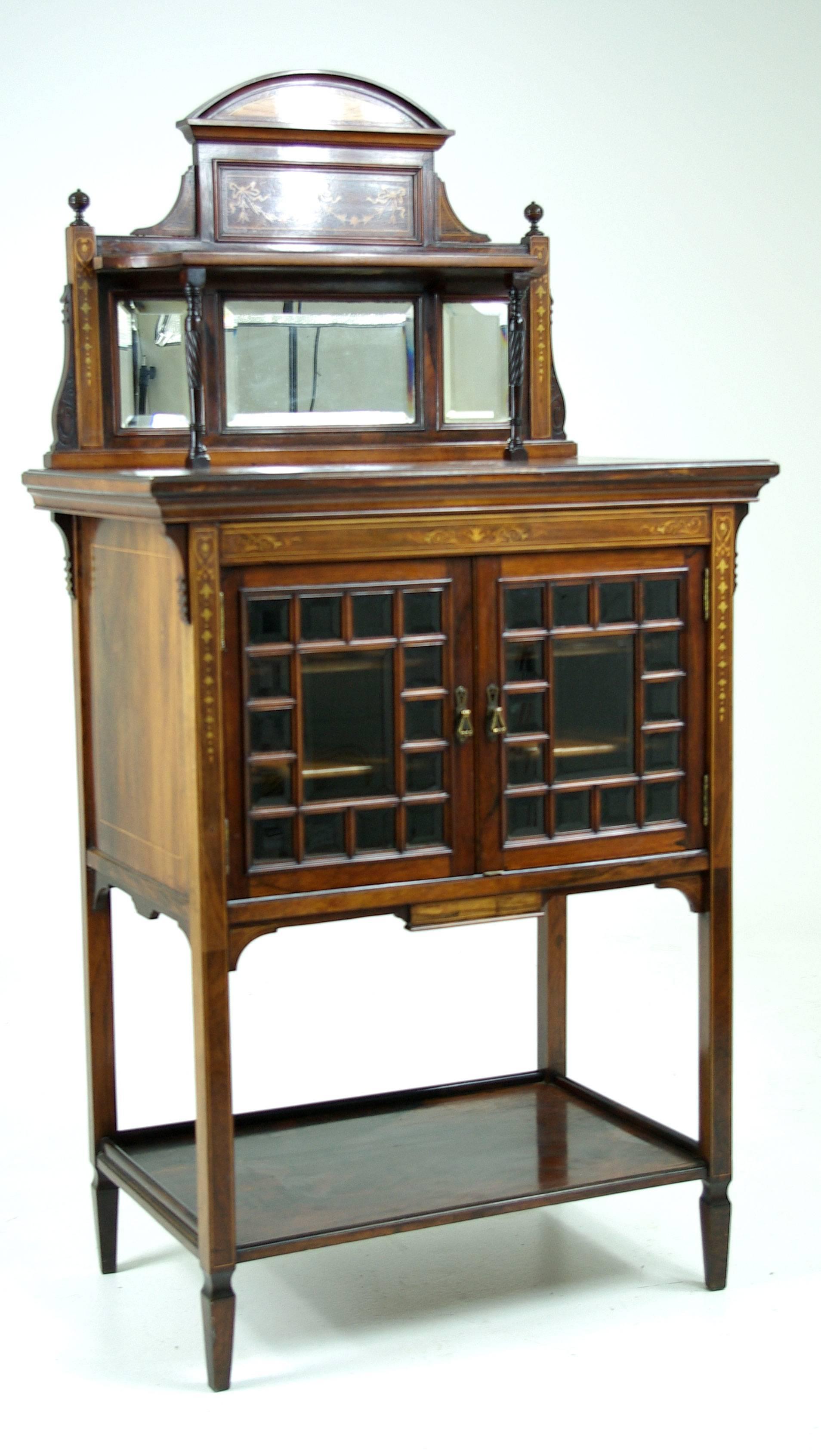 Antique Display Cabinet,  Walnut Inlaid Music Stand, Scotland 1870, B581  1