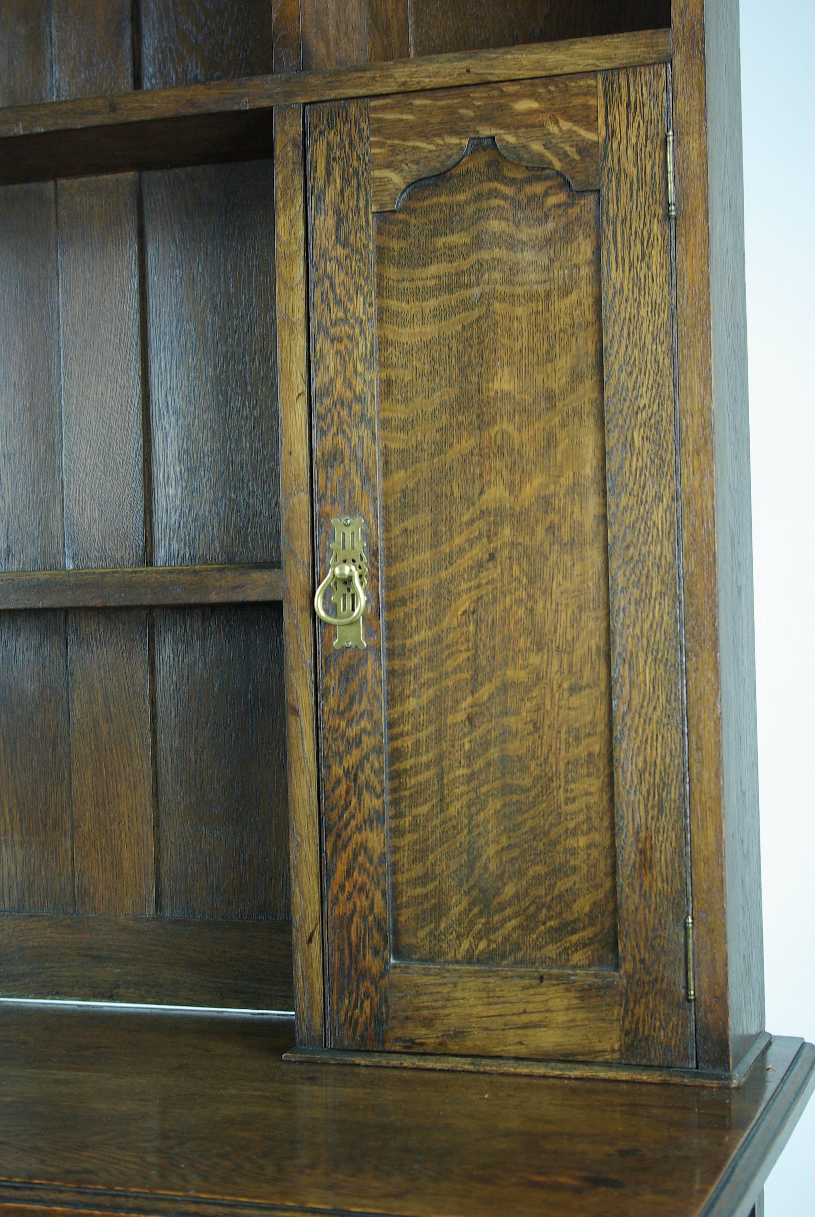 Antique Scottish Oak Welsh Dresser, Sideboard, Buffet with Plate Rails 3