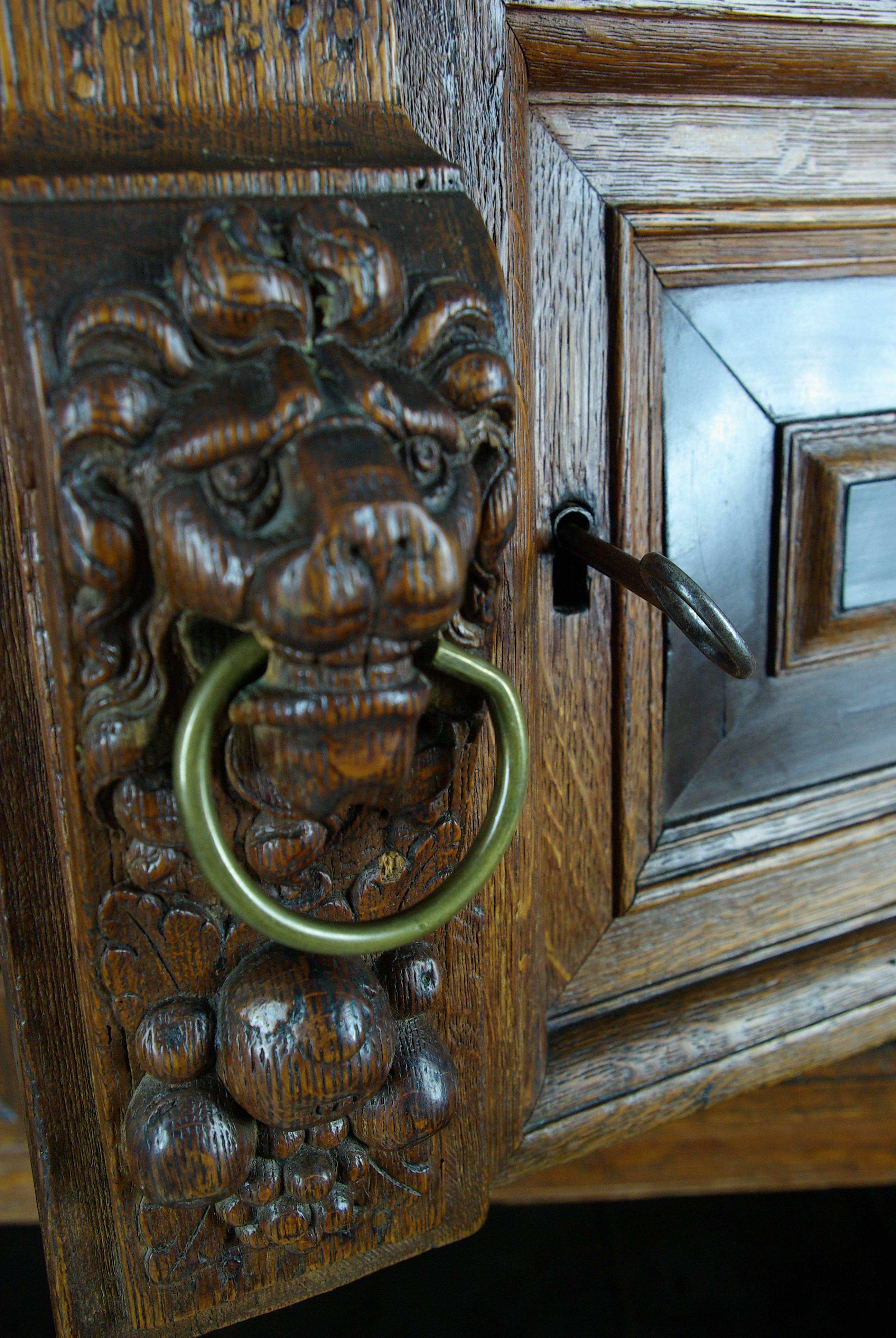 Hand-Crafted Large Early 19thcentury French Carved Oak Hall Cabinet, Cupboard, Sideboard