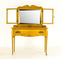 Wonderful Antique Tiger Maple Vanity, Dresser, Three Bevelled Mirrors, 1920