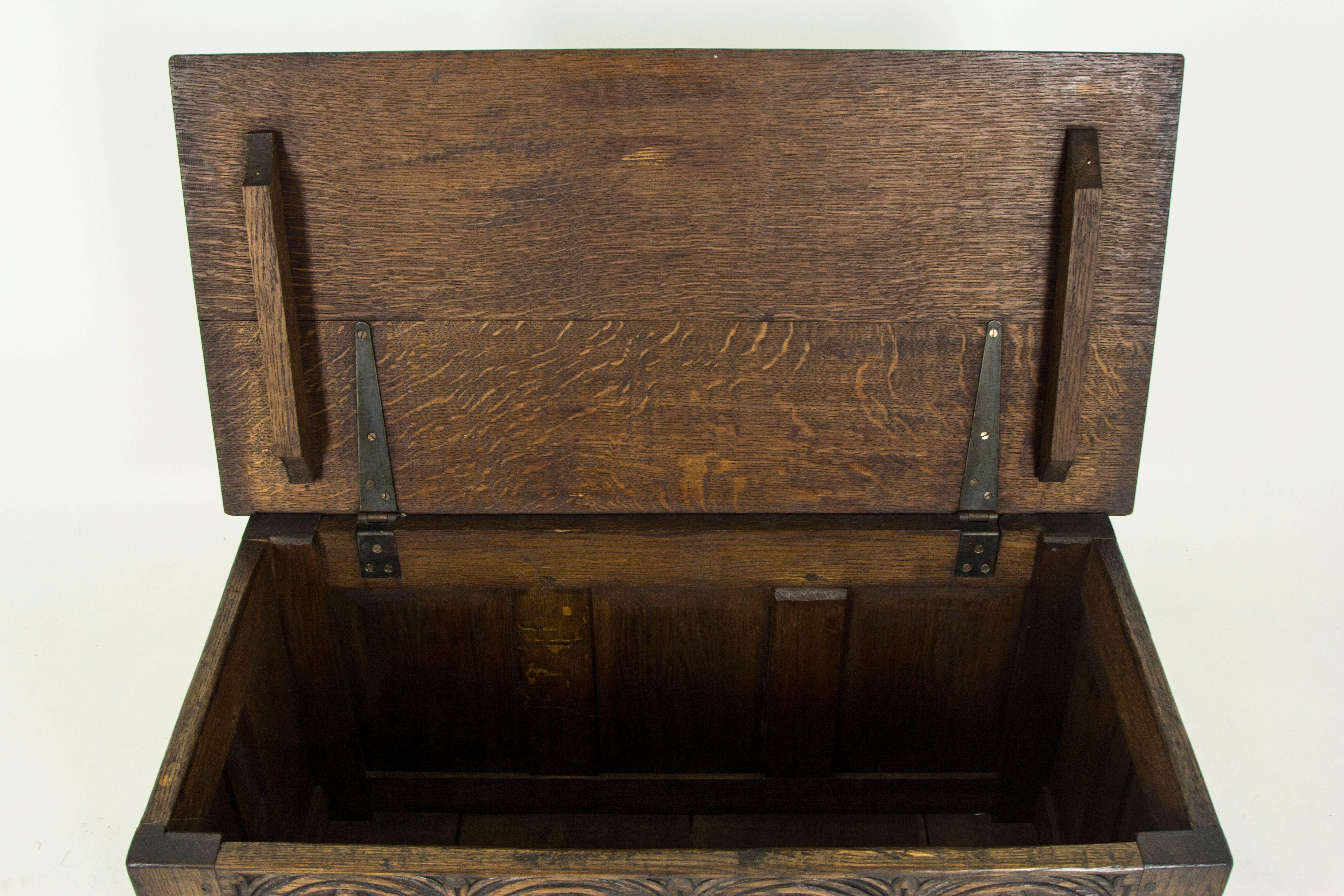 Carved Oak Blanket Box, Blanket Chest, Coffer, Scotland, 1880, B480B In Excellent Condition In Vancouver, BC