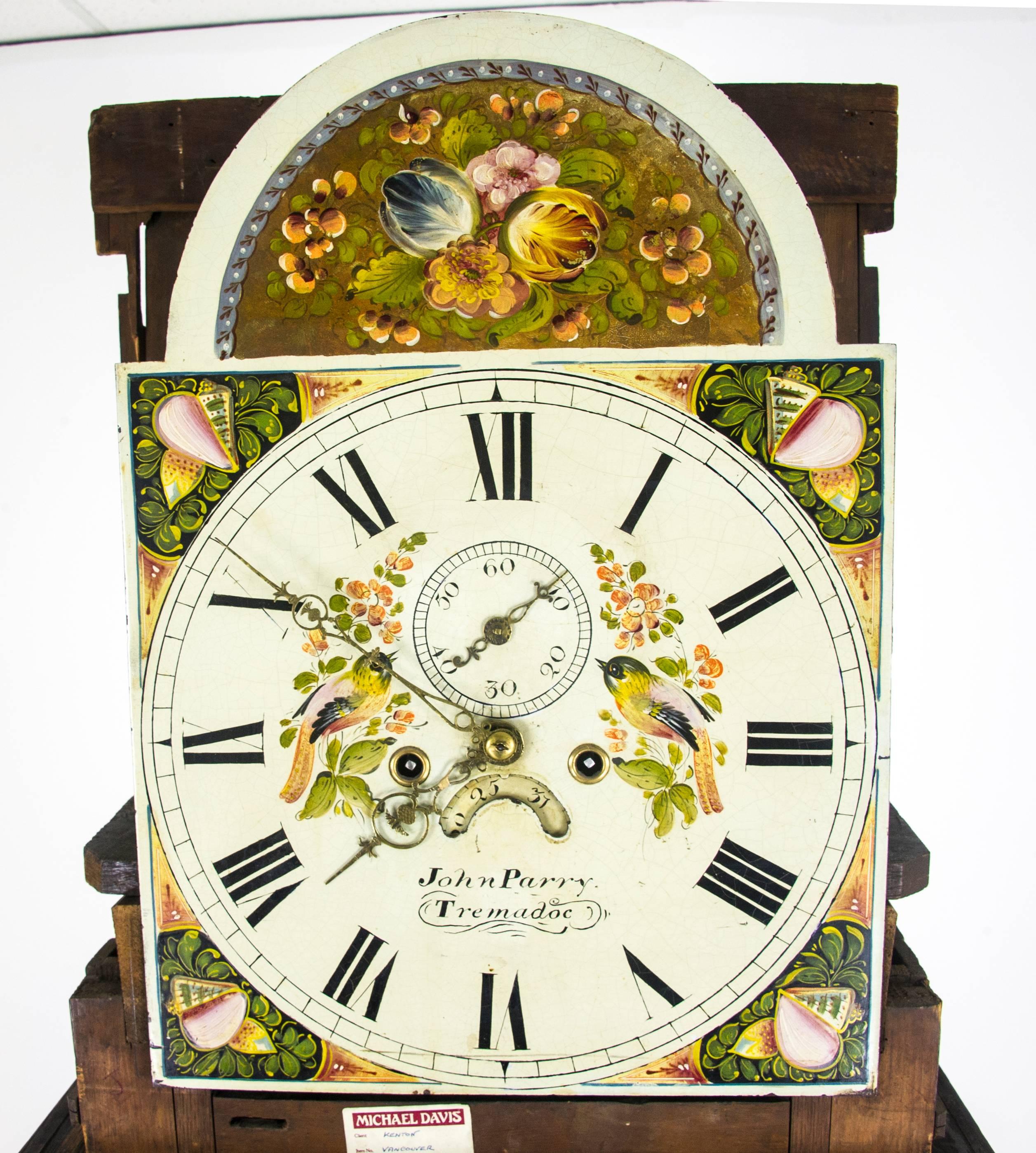 Antique Long Case Clock, Grandfather Clock, John Parry Tremadoc, 1820  REDUCED!! In Good Condition In Vancouver, BC