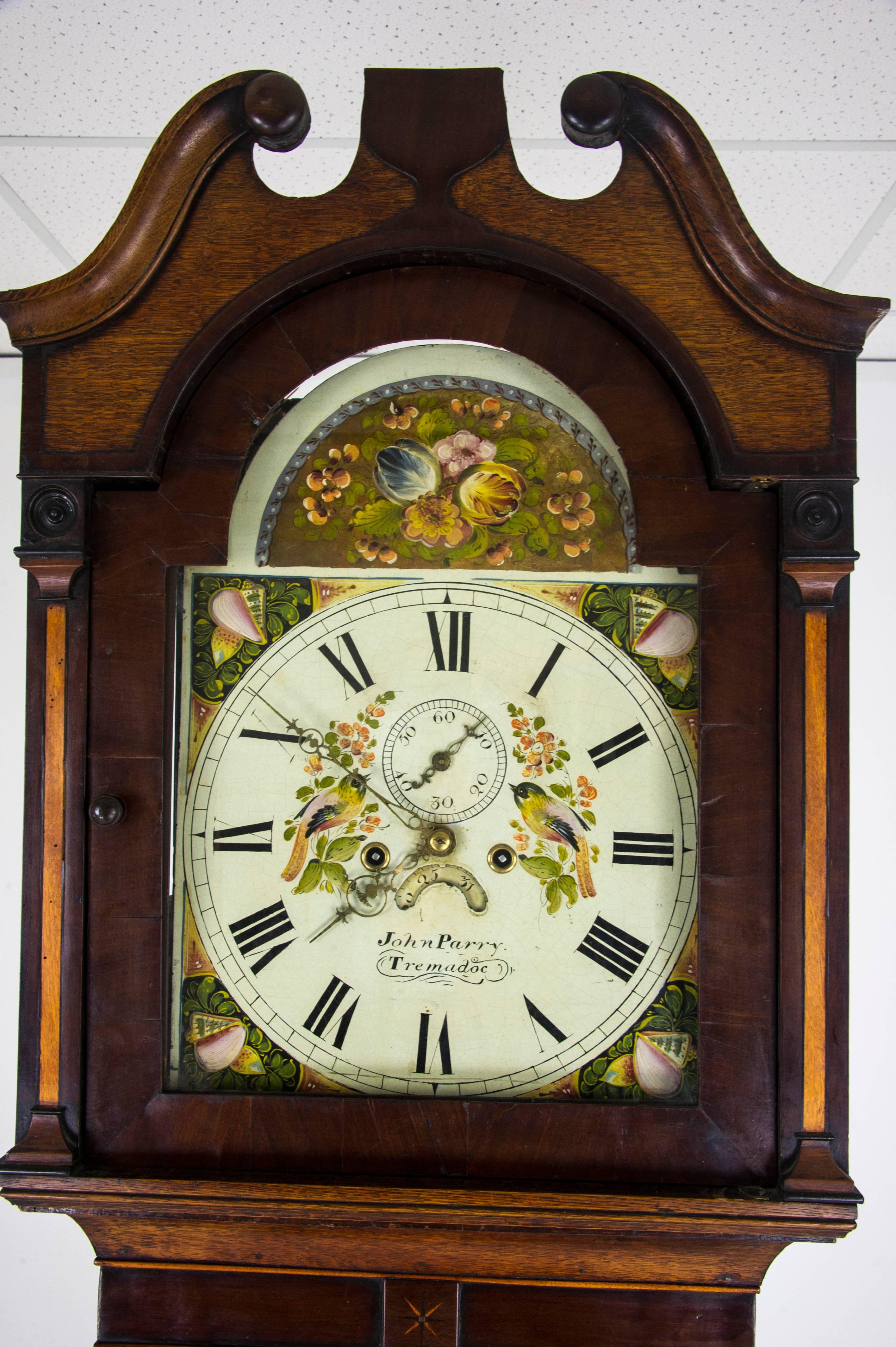 Walnut Antique Long Case Clock, Grandfather Clock, John Parry Tremadoc, 1820  REDUCED!!