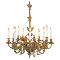 19th Century Brass French Egyptian Revival 12 Light Chandelier