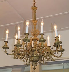 19th Century Brass French Egyptian Revival 12 Light Chandelier
