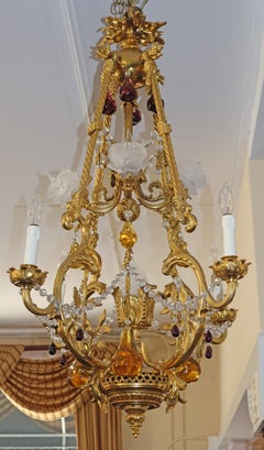 French Belle Epoque Style Gilt Bronze Crystal Chandelier Circa 1910